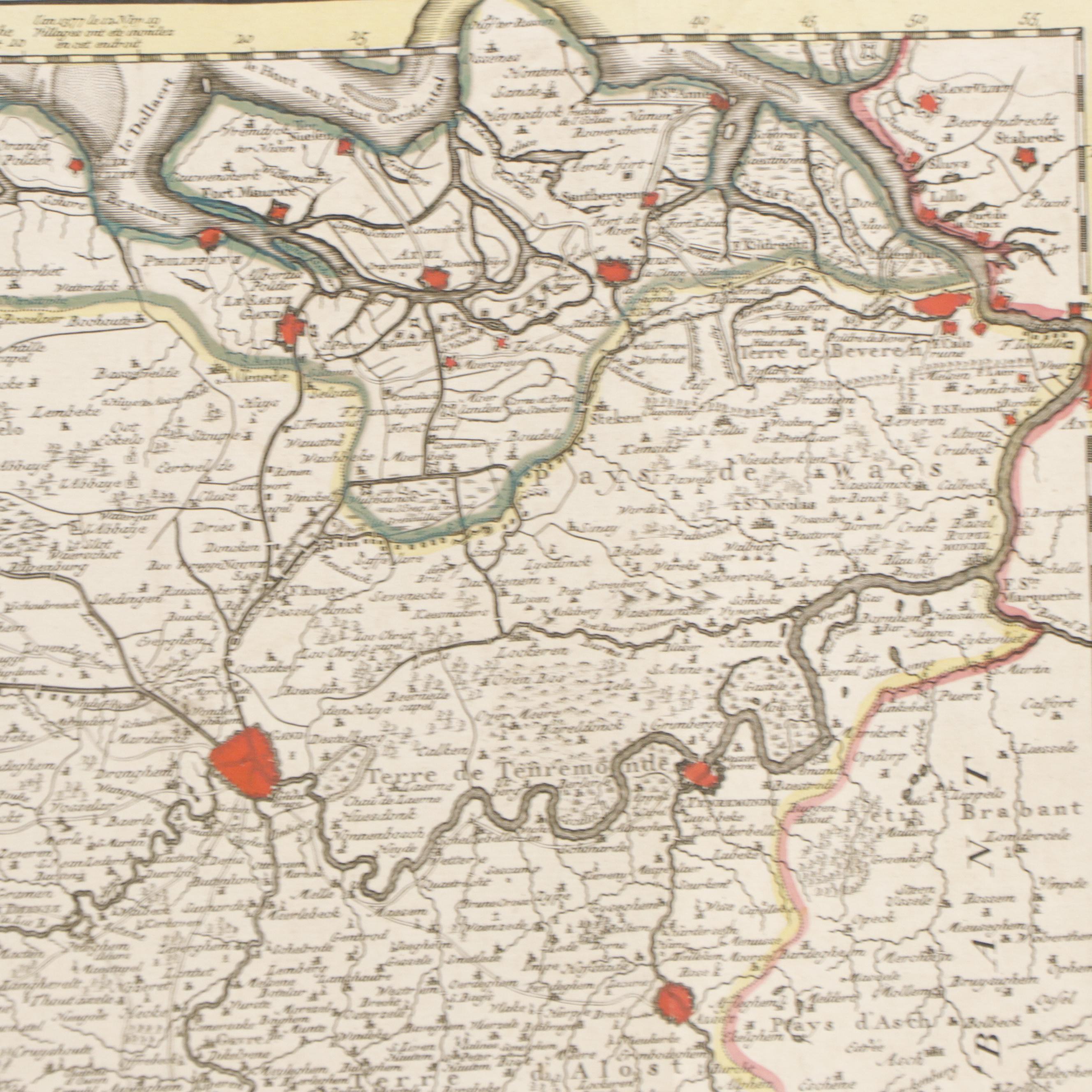 William de l'Isle Hand Colored Engraved Map of the County of Flanders, 18th C
