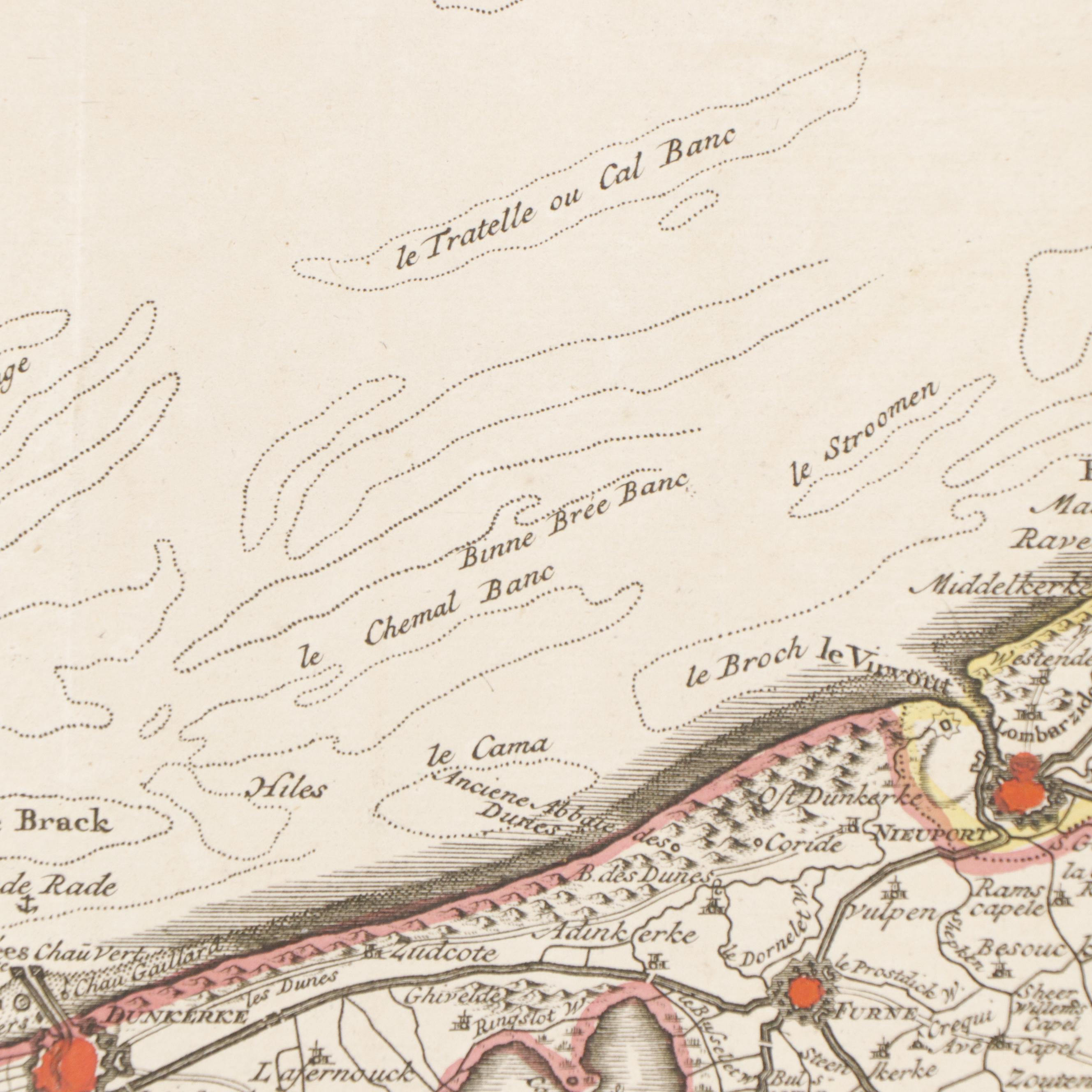William de l'Isle Hand Colored Engraved Map of the County of Flanders, 18th C