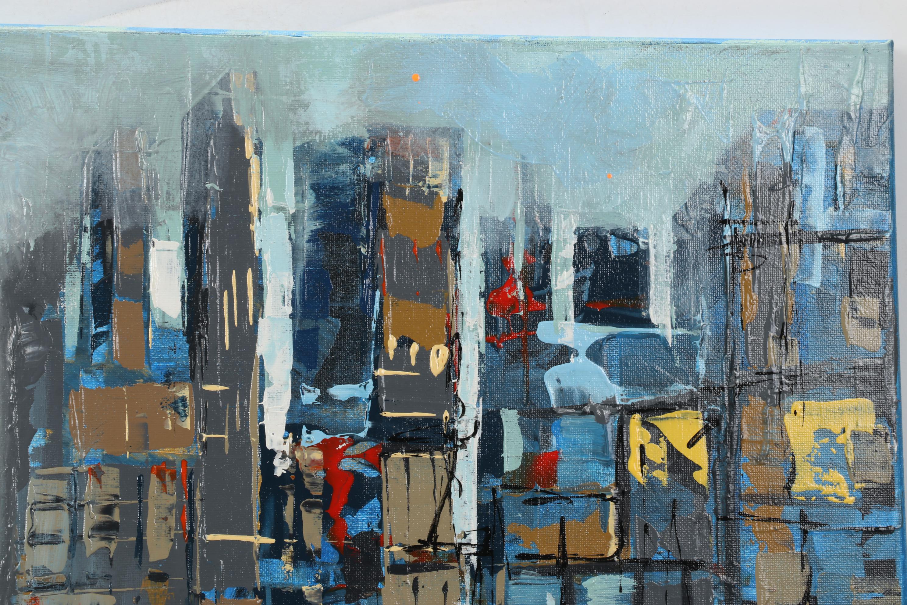 Farshad Lanjani Acrylic Painting of City Street Scene, 21st Century