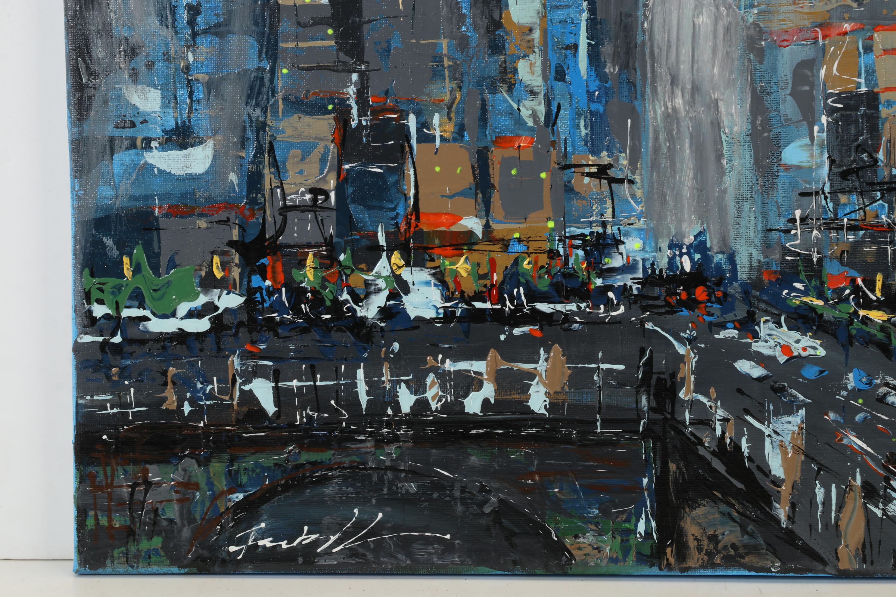 Farshad Lanjani Acrylic Painting of City Street Scene, 21st Century