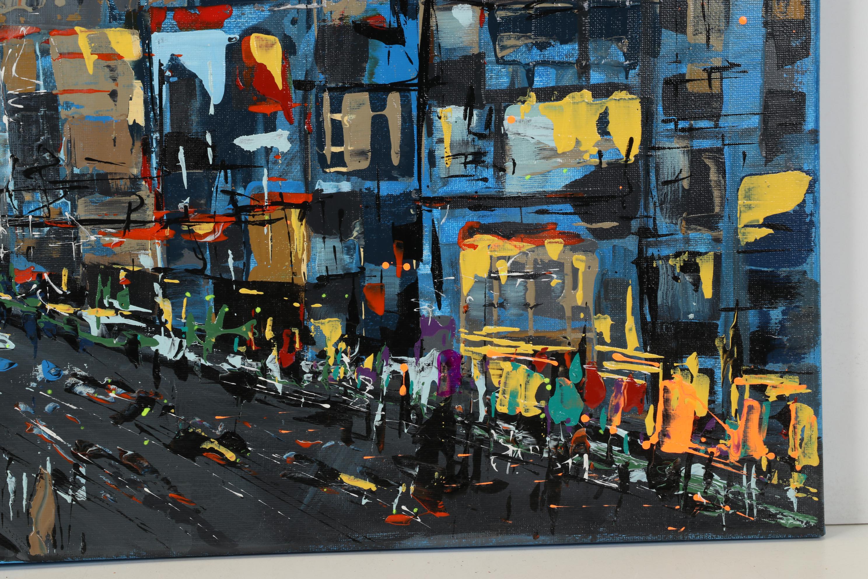 Farshad Lanjani Acrylic Painting of City Street Scene, 21st Century