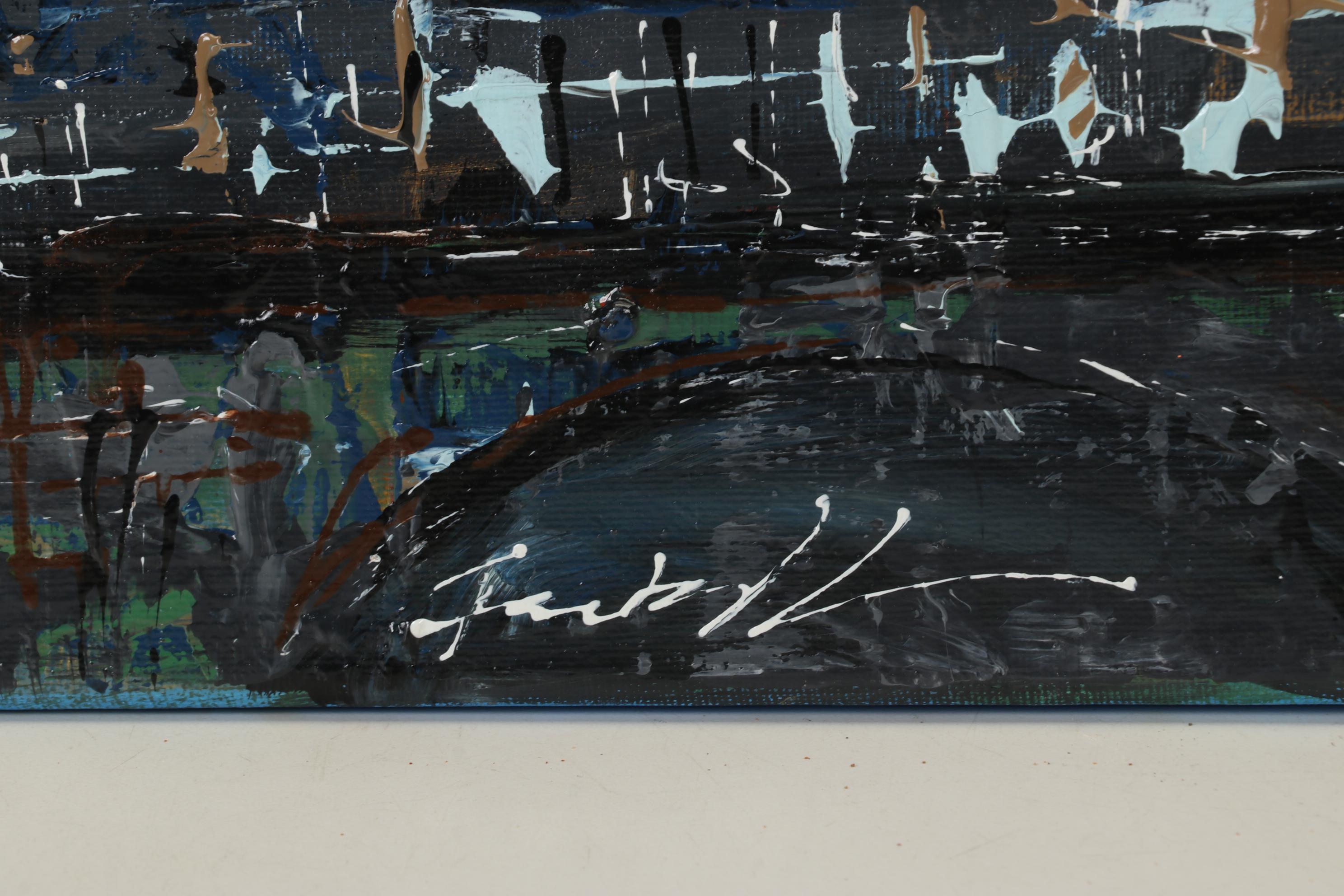 Farshad Lanjani Acrylic Painting of City Street Scene, 21st Century