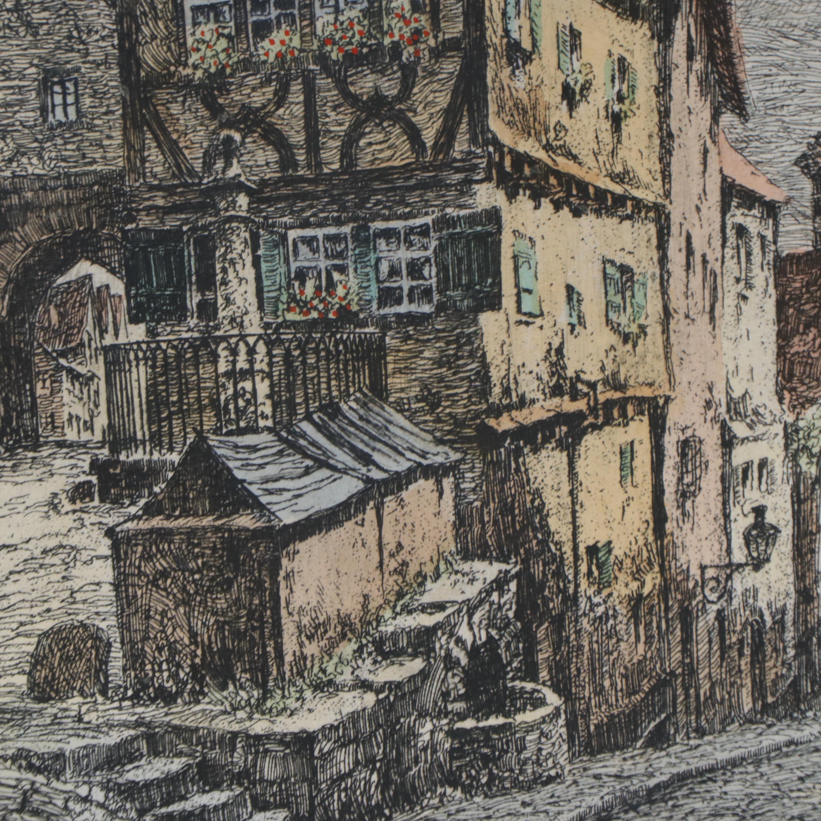 Willi Foerster Hand-Colored Etching "Rothenburg ob der Tauber"