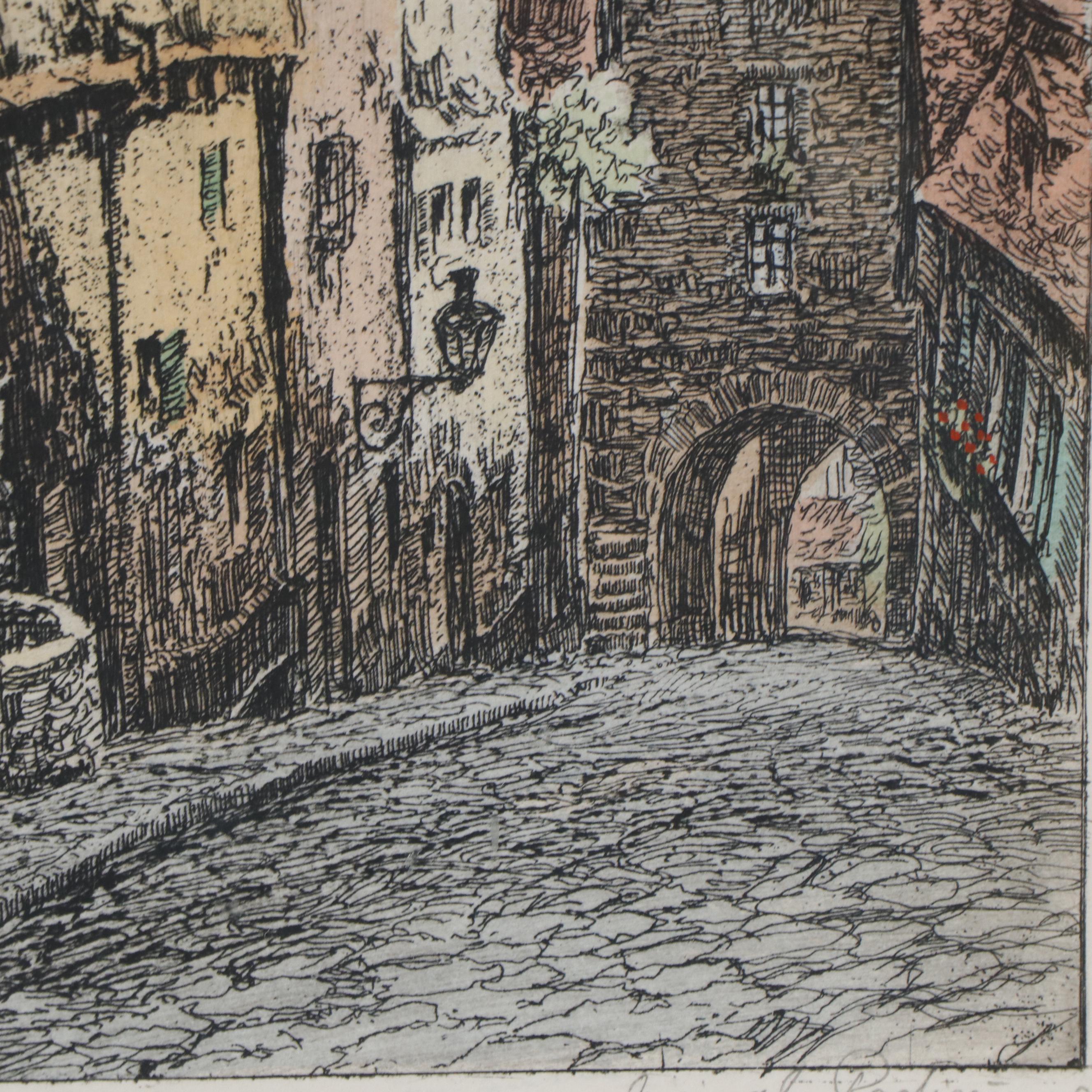 Willi Foerster Hand-Colored Etching "Rothenburg ob der Tauber"