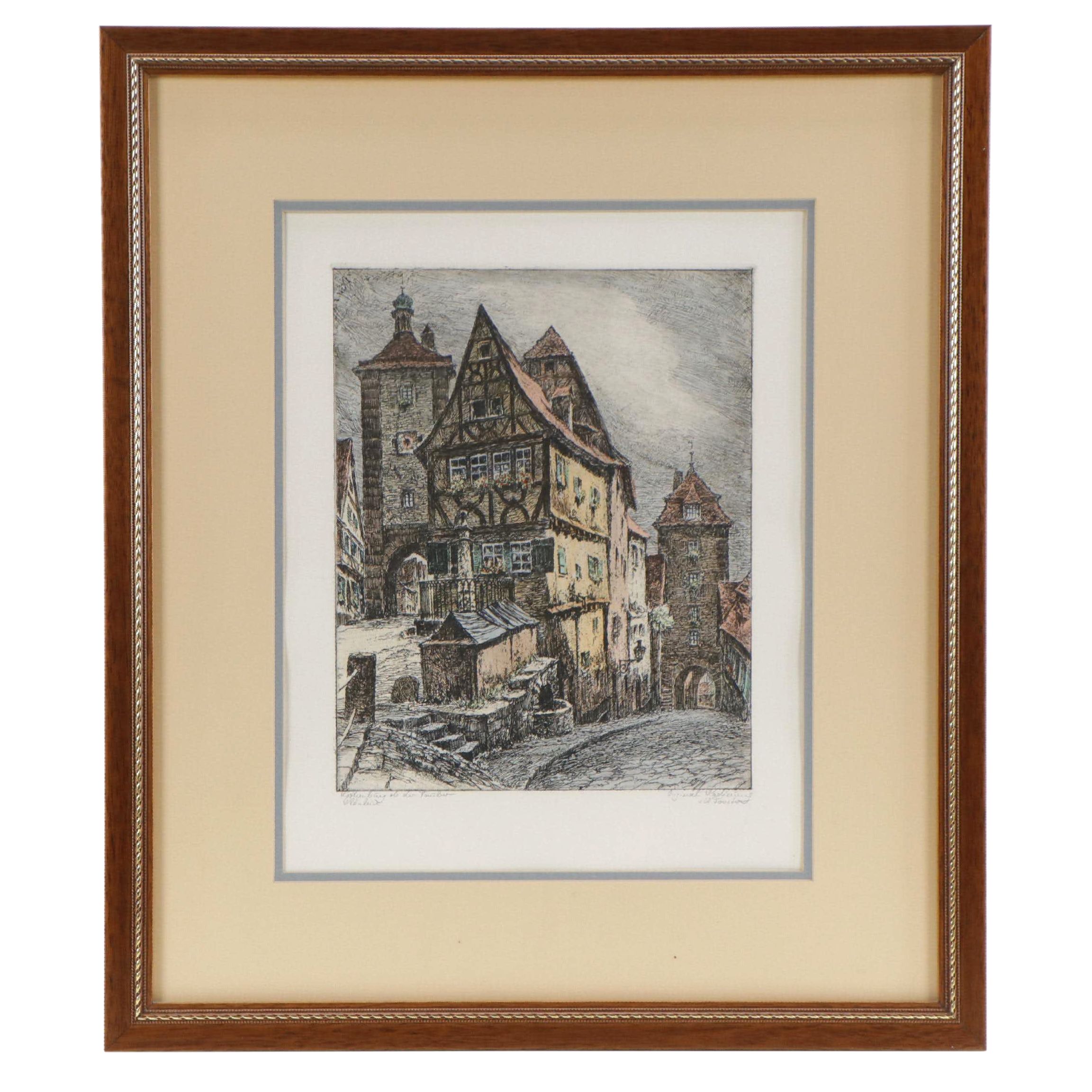 Willi Foerster Hand-Colored Etching "Rothenburg ob der Tauber"