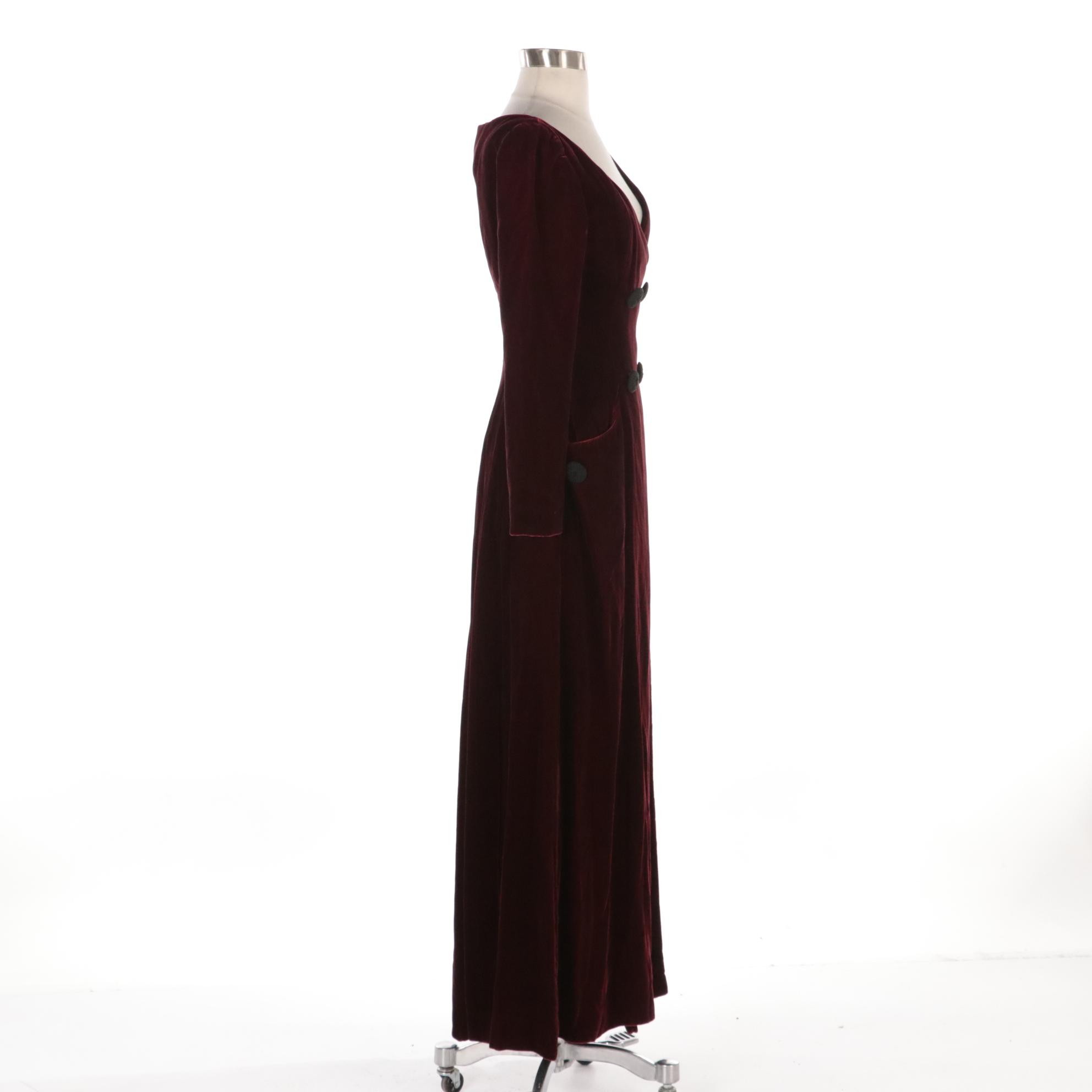 Oscar de la Renta Burgundy Velvet Double-Breasted Occasion Dress