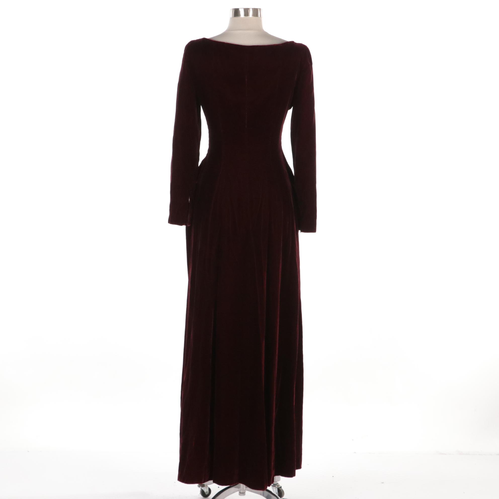 Oscar de la Renta Burgundy Velvet Double-Breasted Occasion Dress