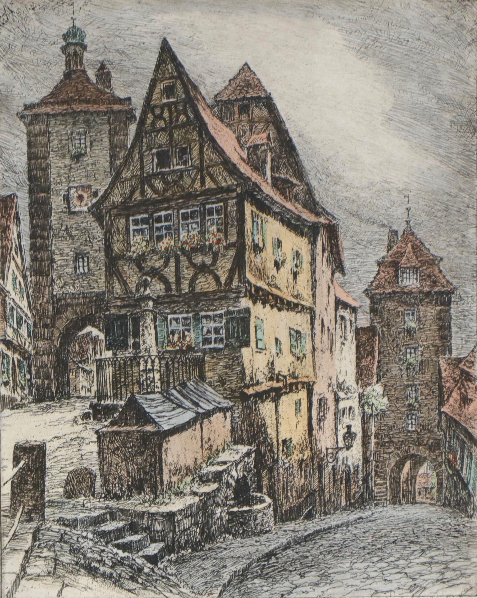 Willi Foerster Hand-Colored Etching "Rothenburg ob der Tauber"