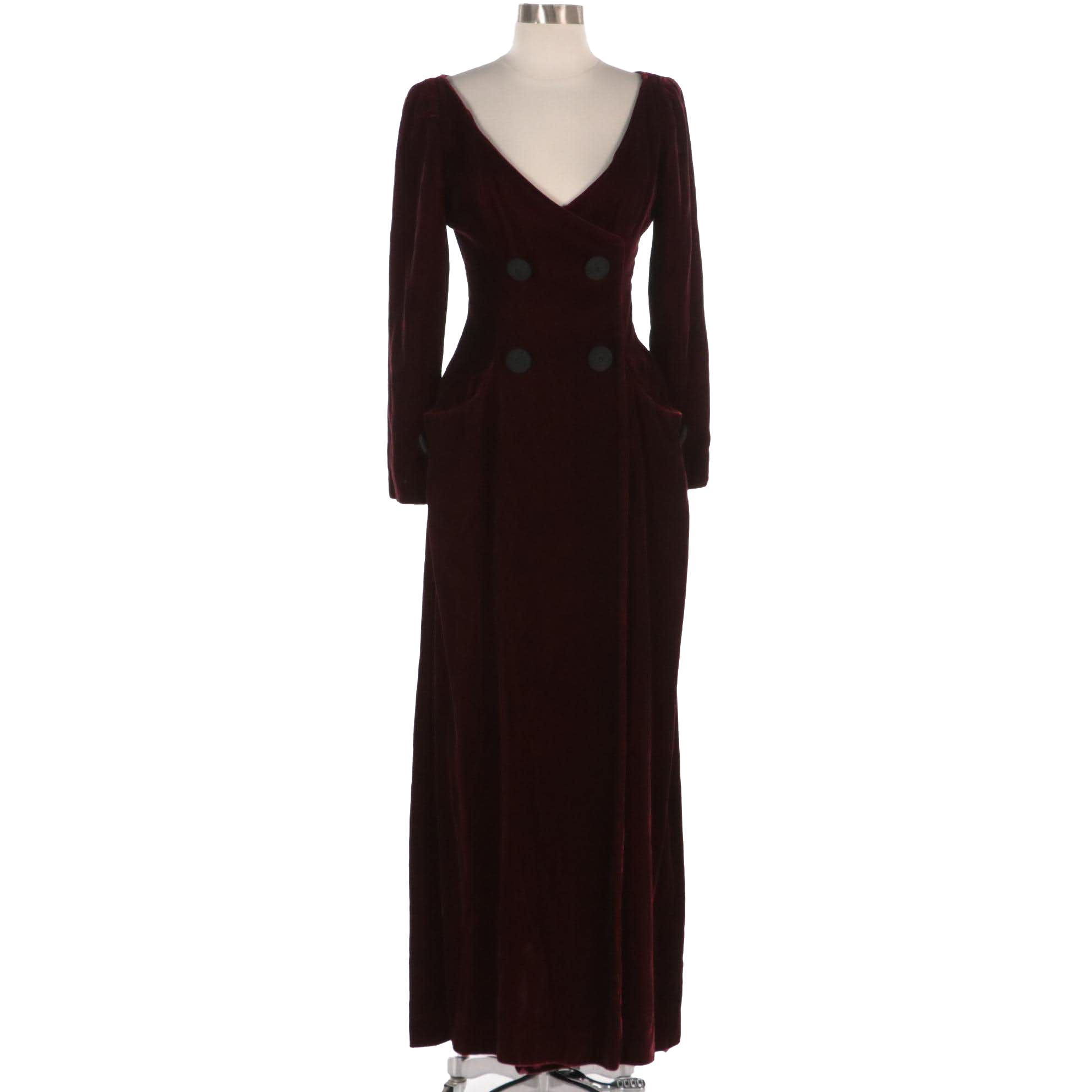 Oscar de la Renta Burgundy Velvet Double-Breasted Occasion Dress