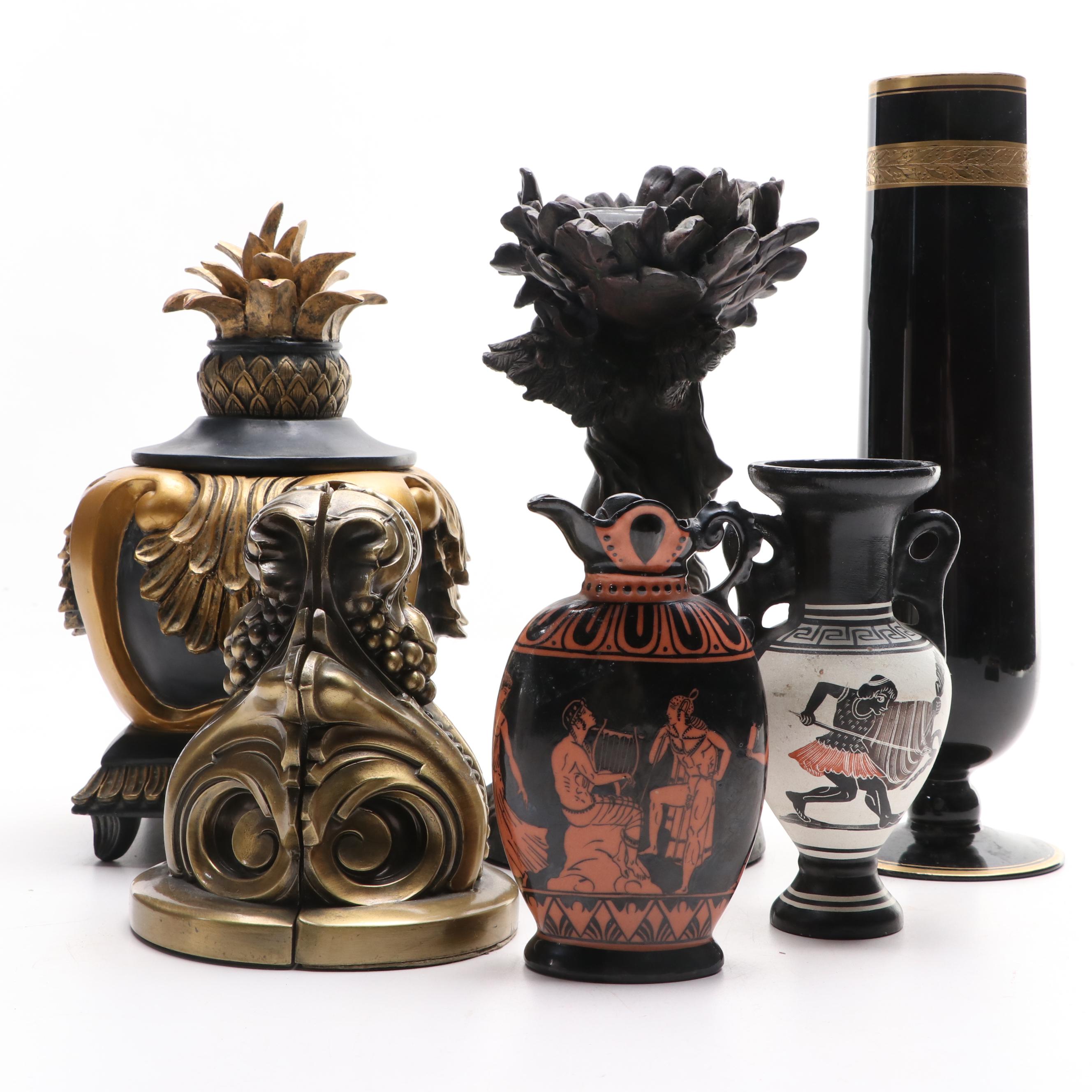 PM. Craftsman Brass Bookends with Enesco Resin Trinket Box and More