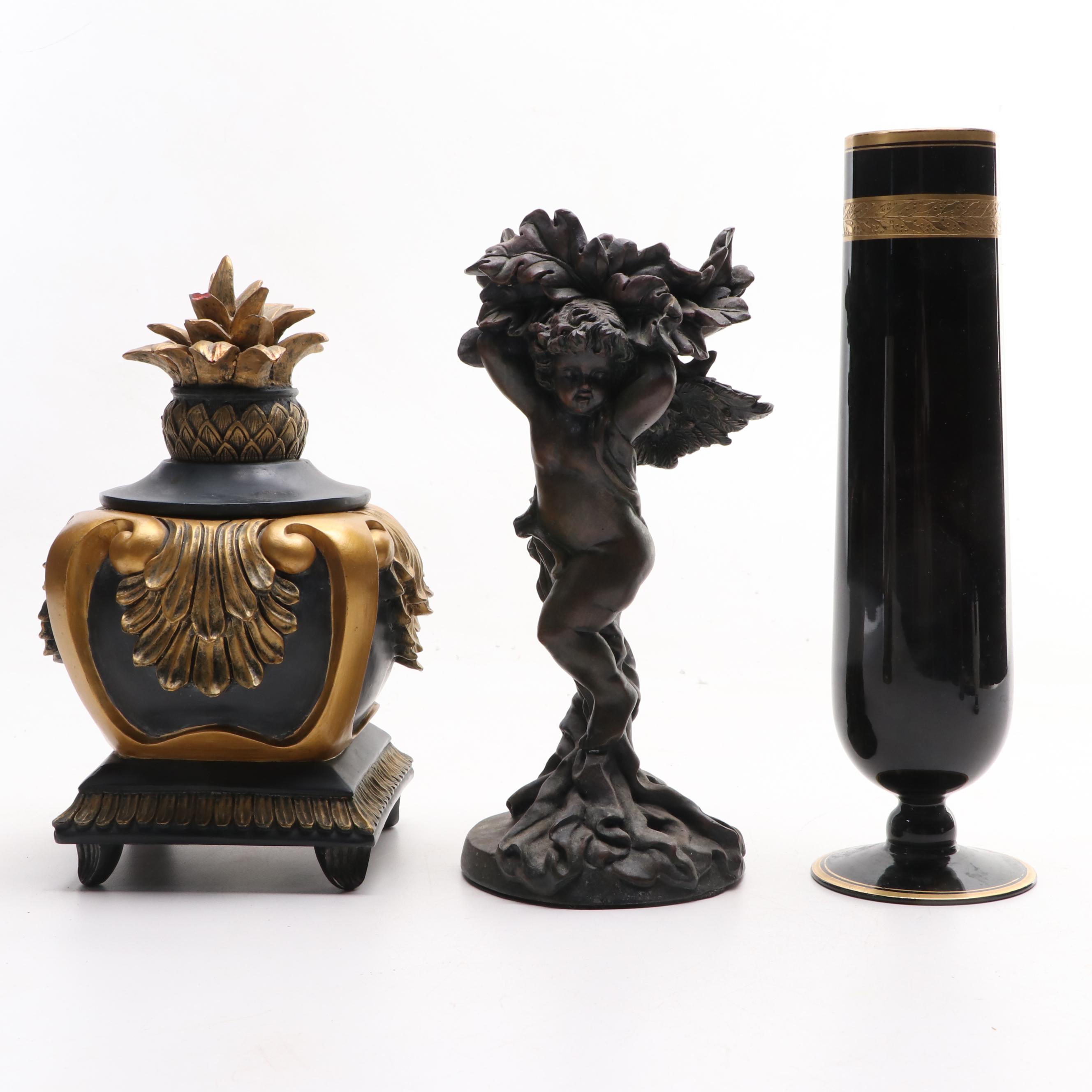 PM. Craftsman Brass Bookends with Enesco Resin Trinket Box and More