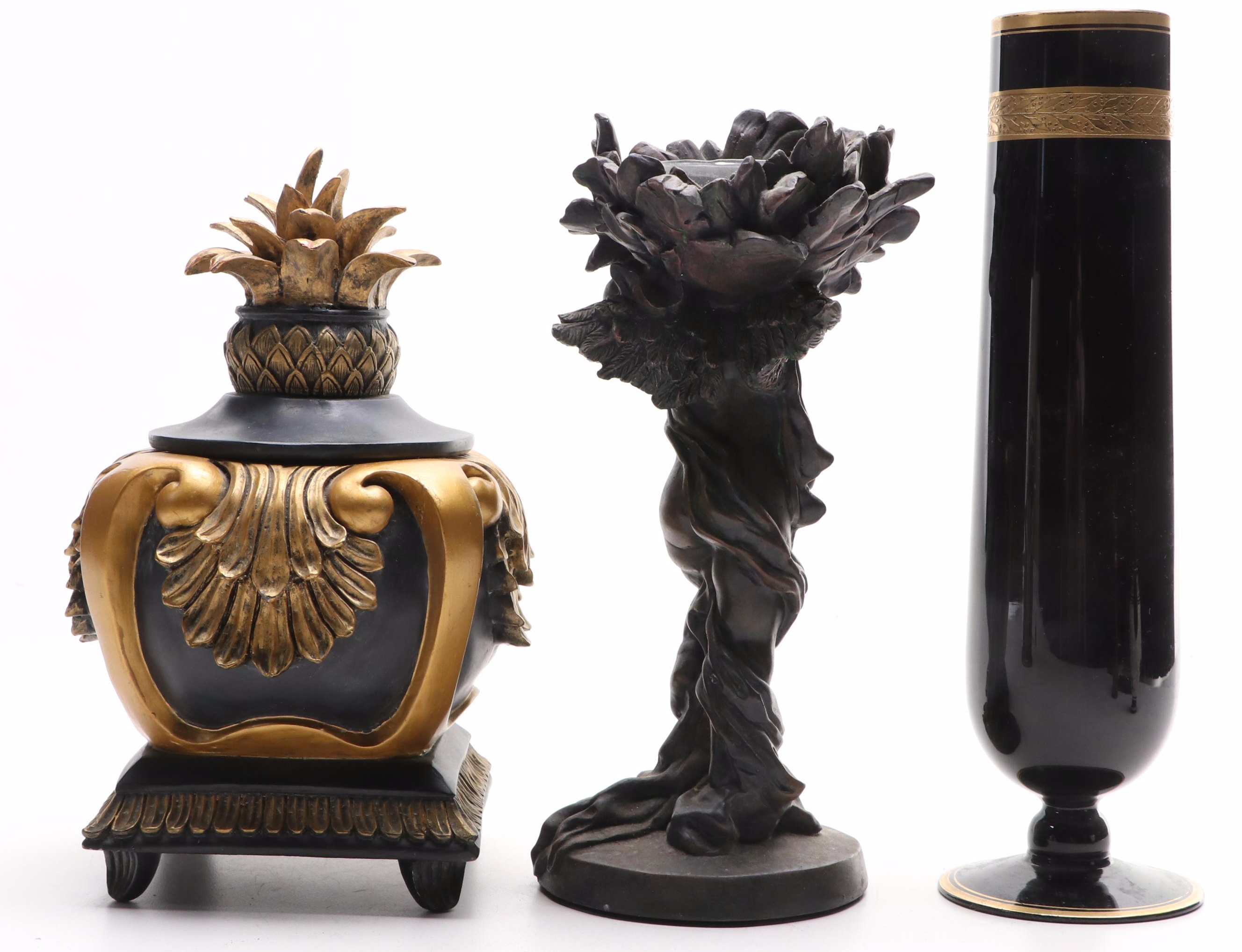 PM. Craftsman Brass Bookends with Enesco Resin Trinket Box and More