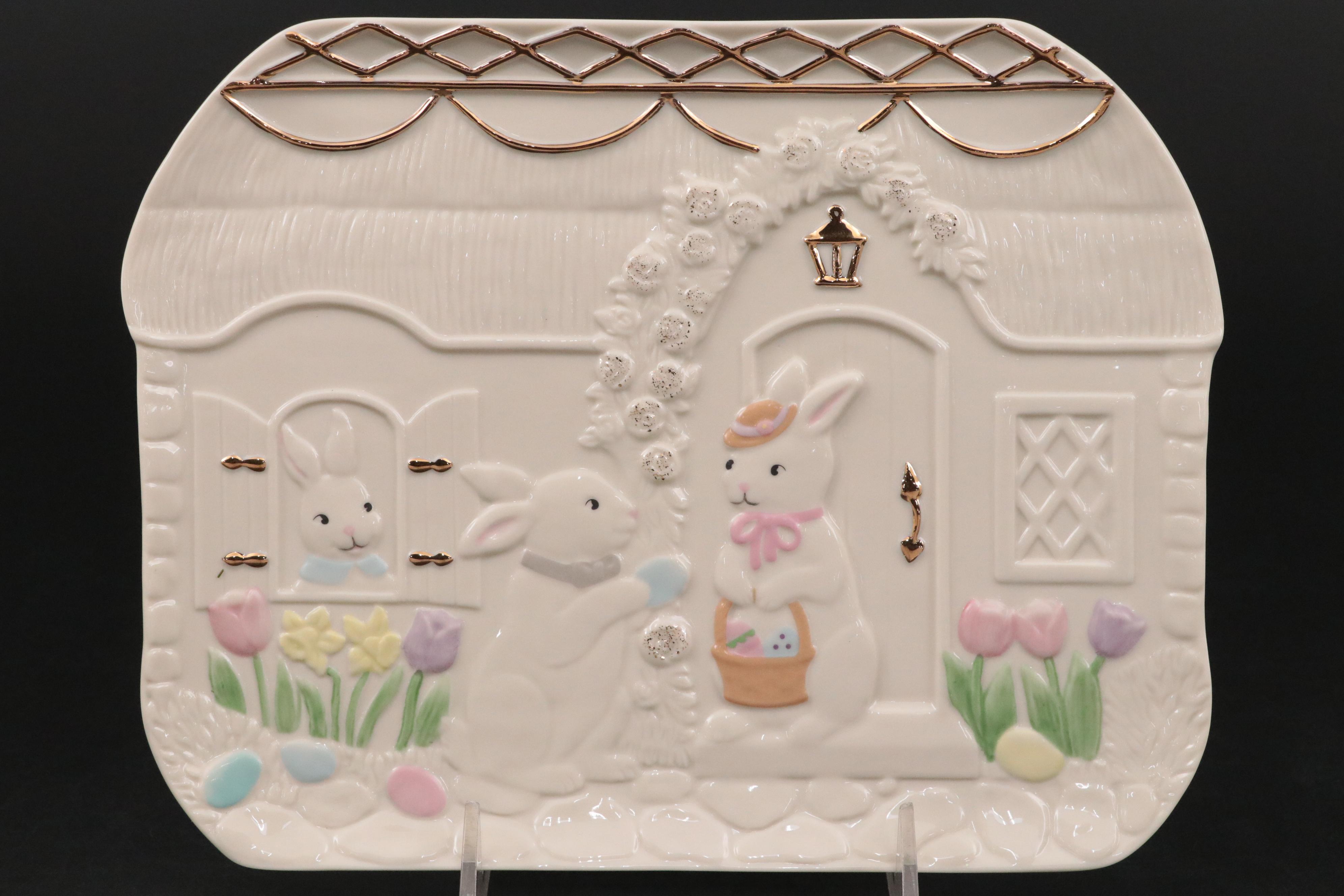 Lenox Porcelain Easter Ornament Tree with Ornaments and Figural Serving Tray