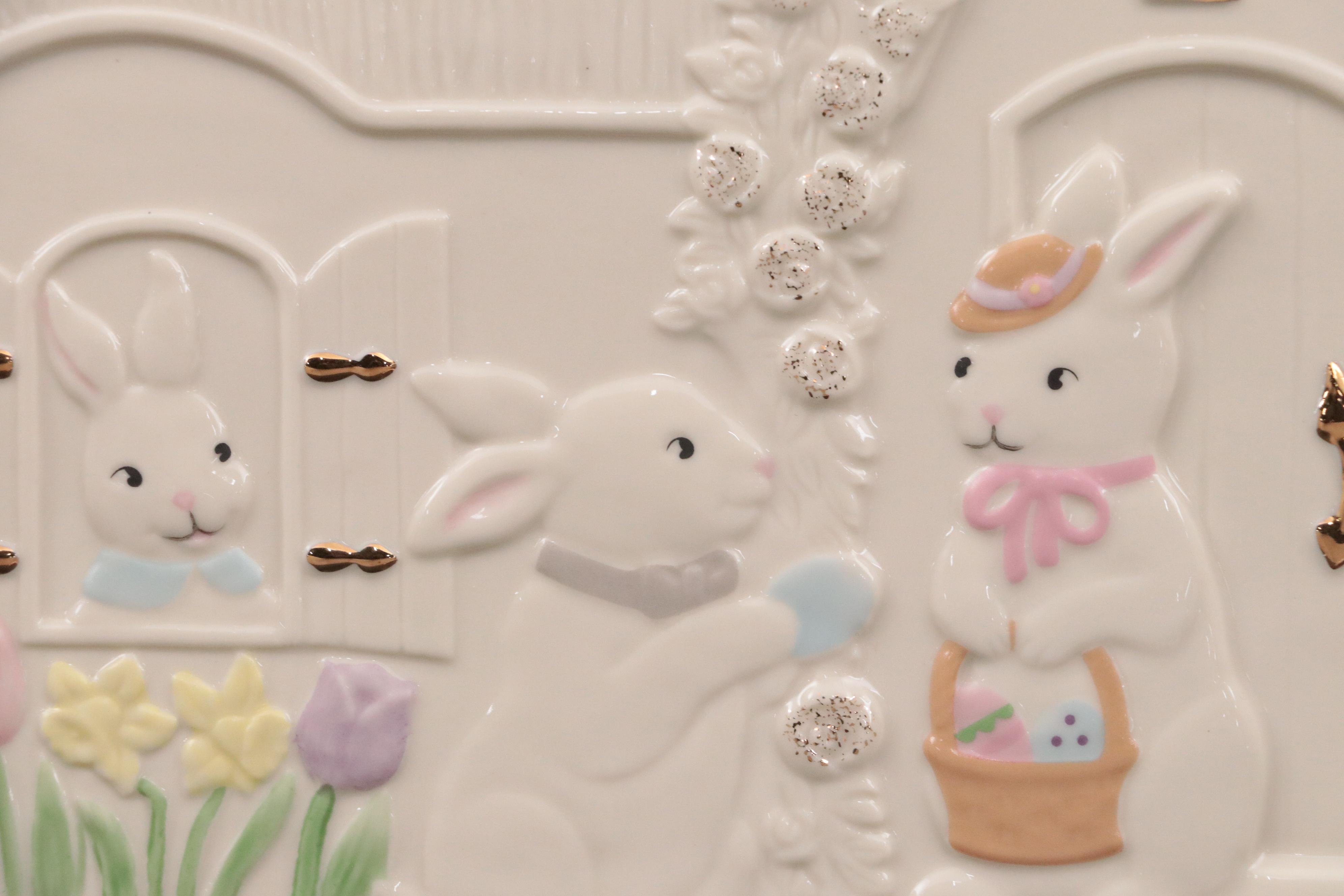 Lenox Porcelain Easter Ornament Tree with Ornaments and Figural Serving Tray