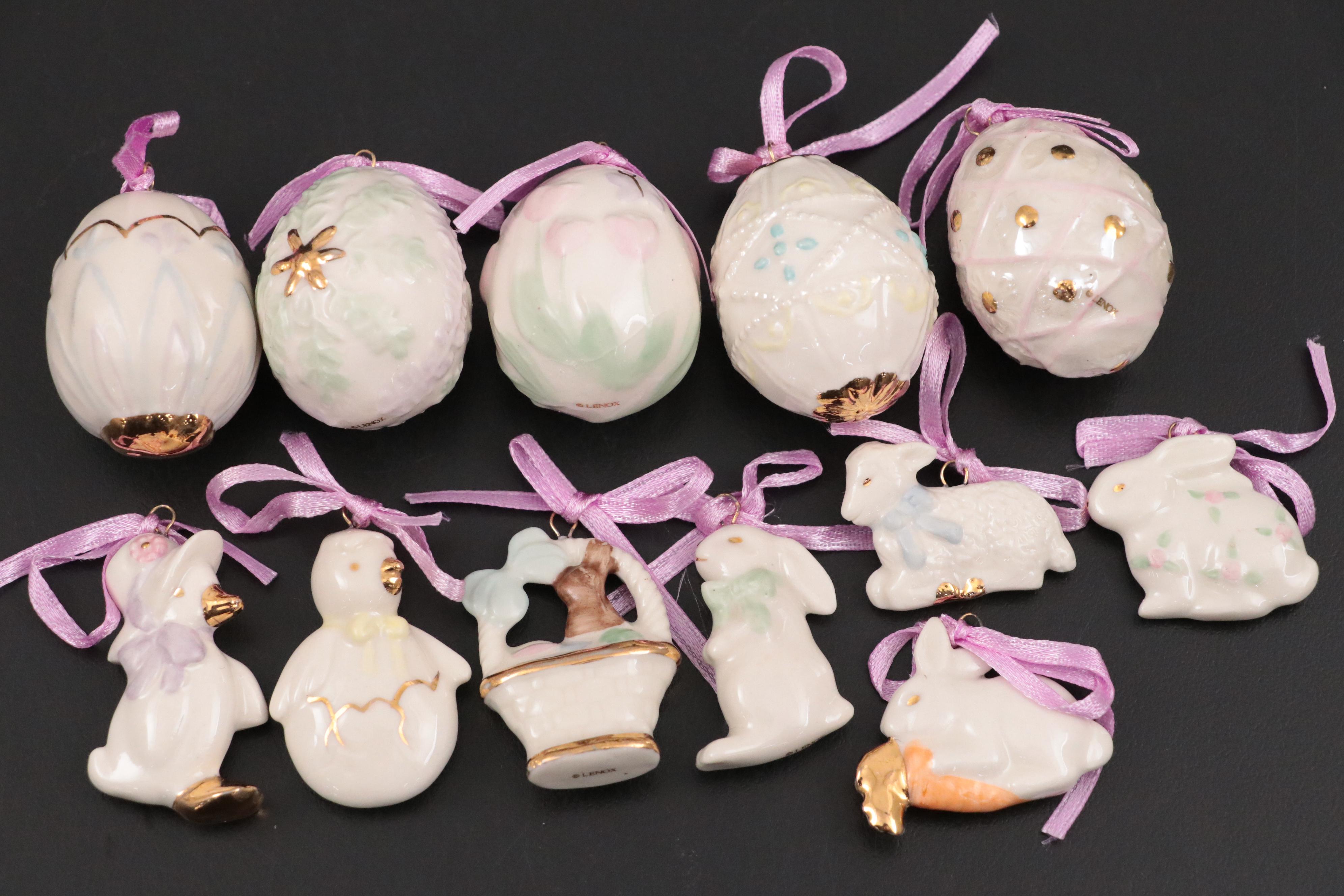 Lenox Porcelain Easter Ornament Tree with Ornaments and Figural Serving Tray