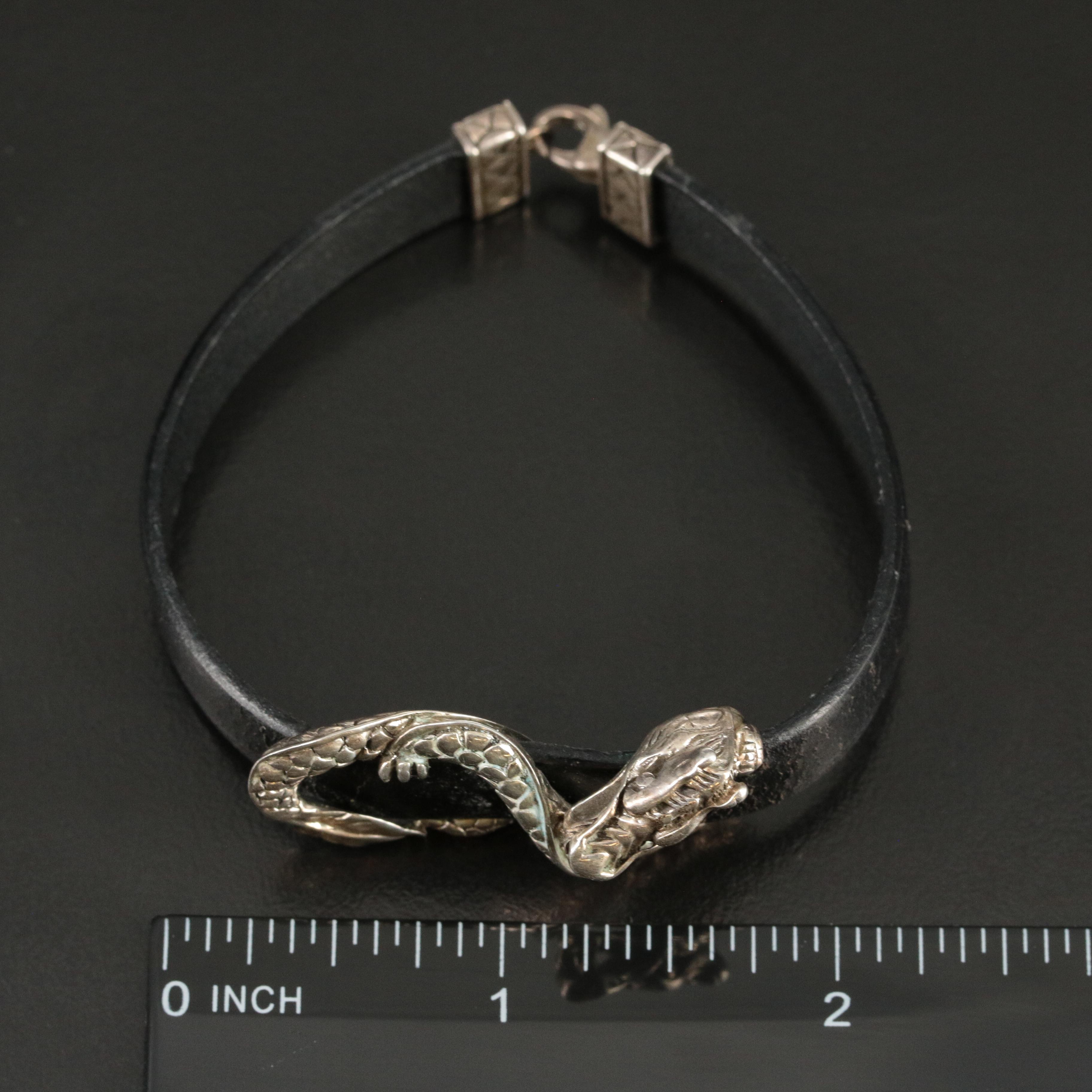 John Hardy 'Legends Naga' Sterling and Leather Bracelet