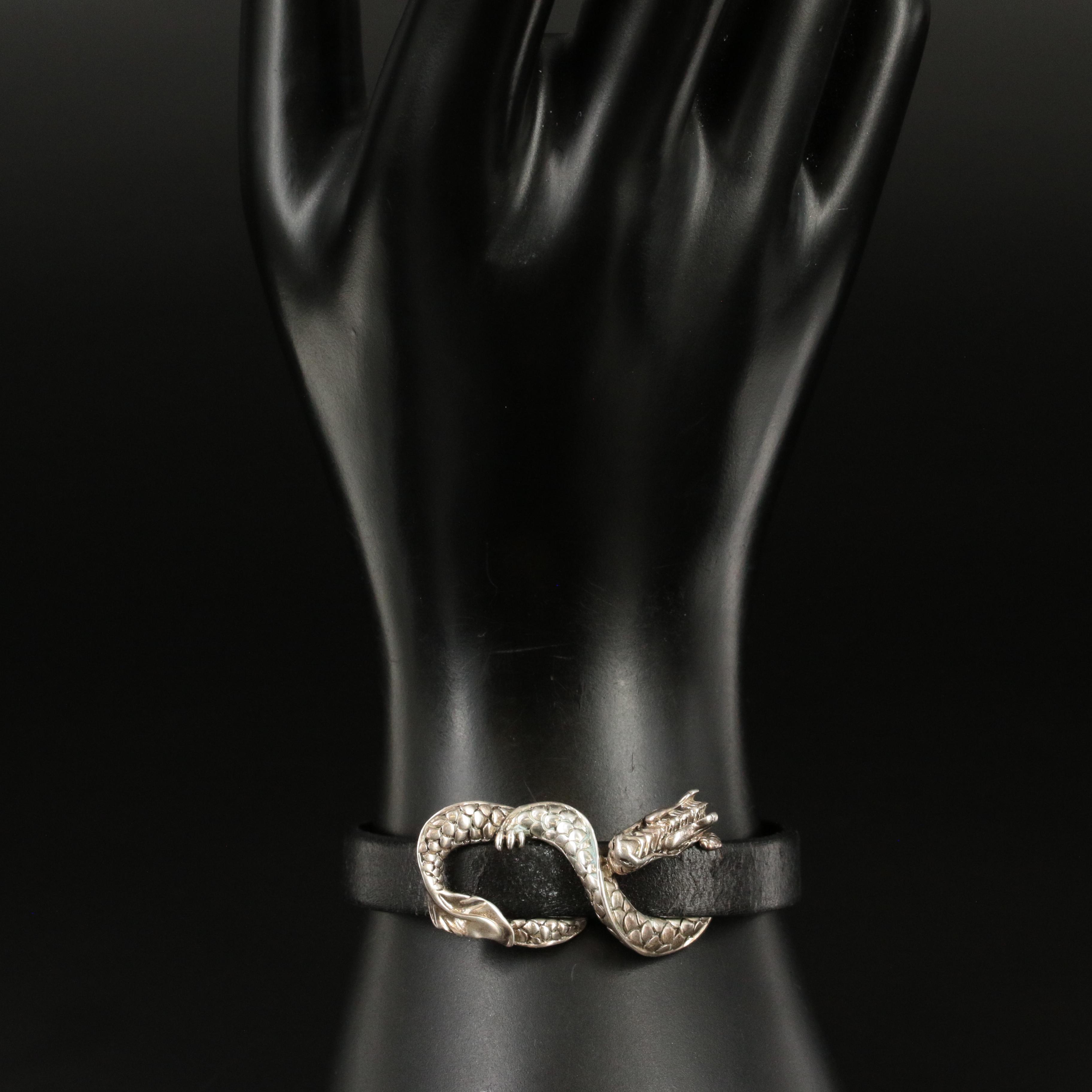 John Hardy 'Legends Naga' Sterling and Leather Bracelet