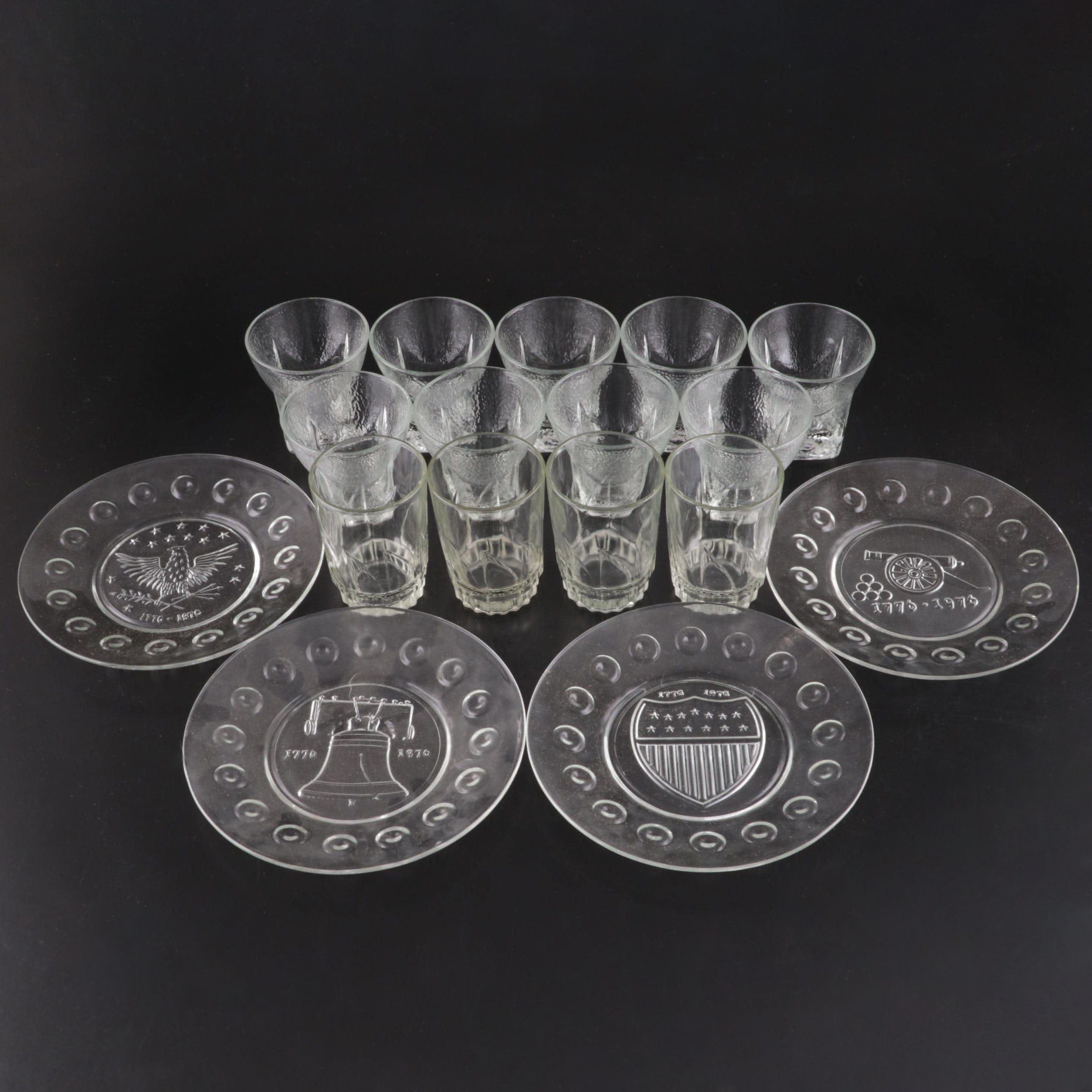 Commemorative Bicentennial Glass Plates and Other Cocktail Glasses