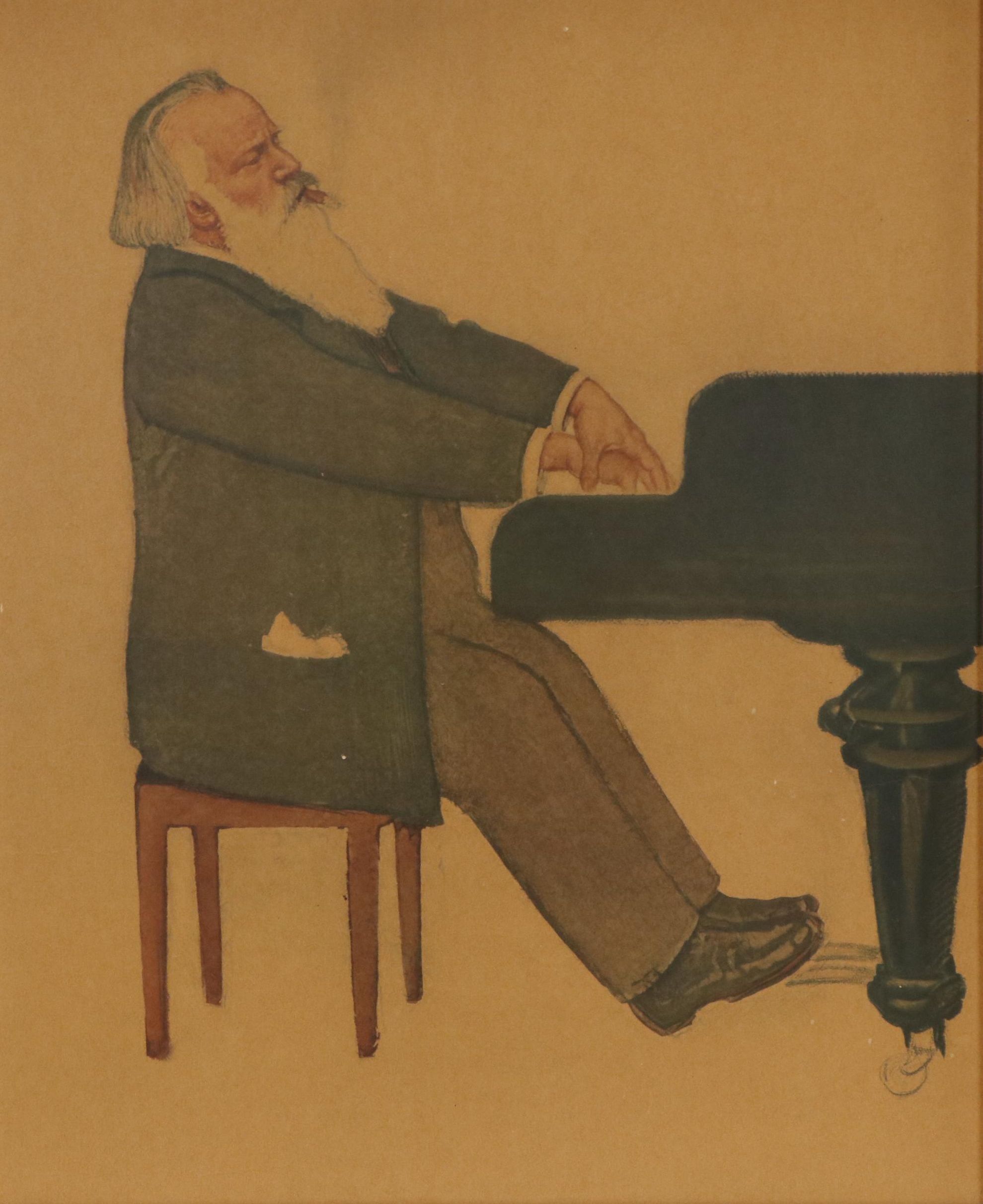 Offset Lithograph After Willy von Beckerath "Johannes Brahms at the Piano"