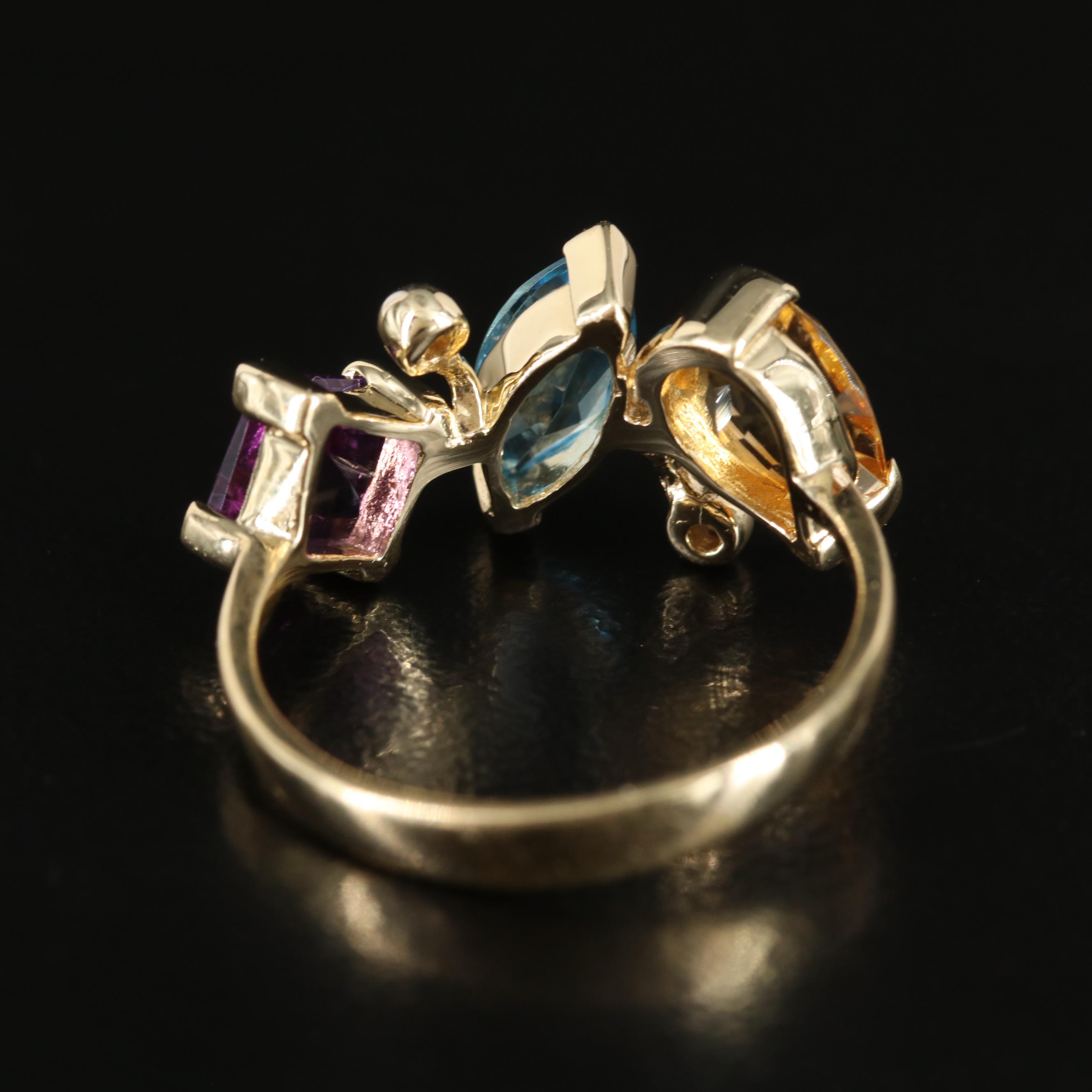 14K Amethyst, Topaz, Citrine, and Diamond Ring