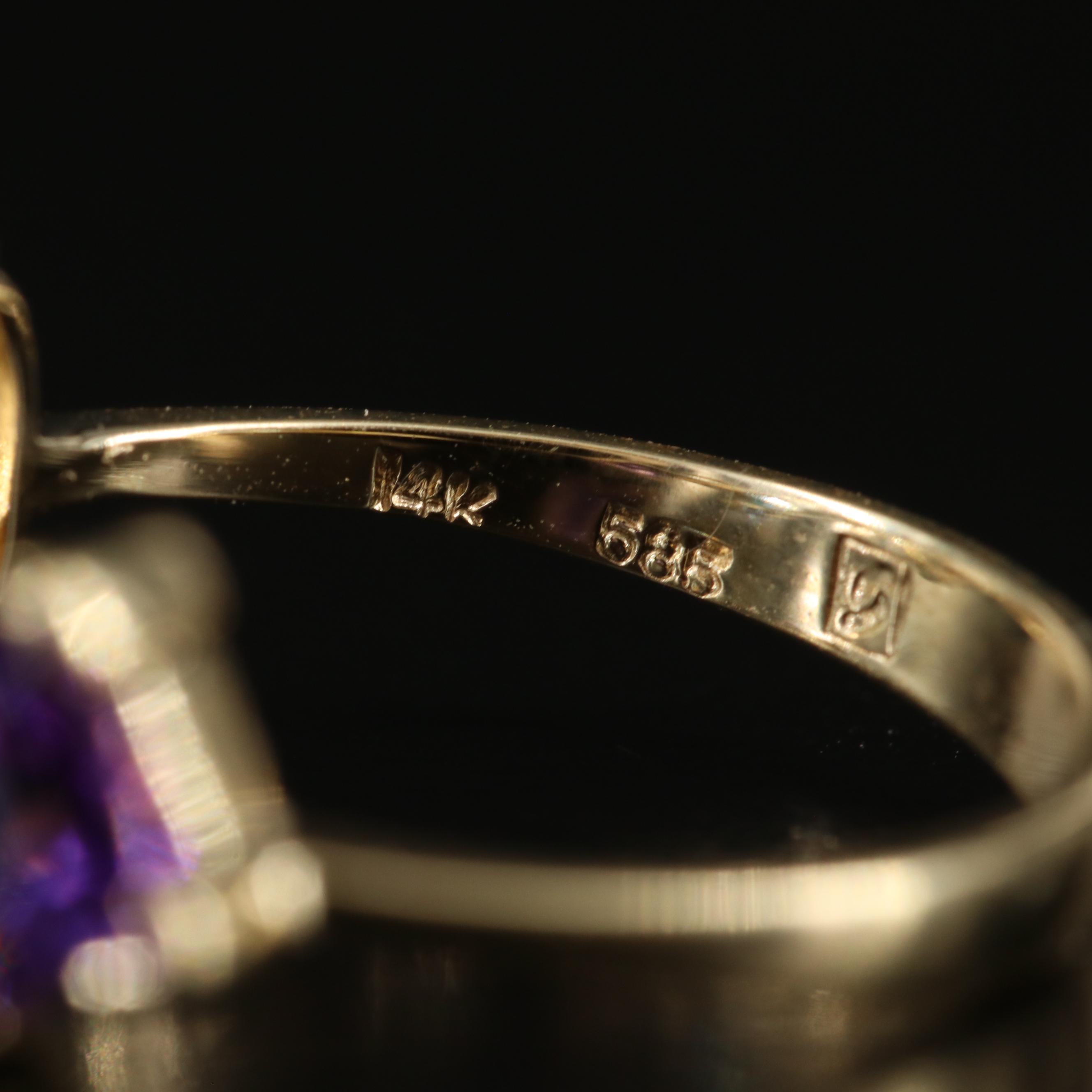 14K Amethyst, Topaz, Citrine, and Diamond Ring