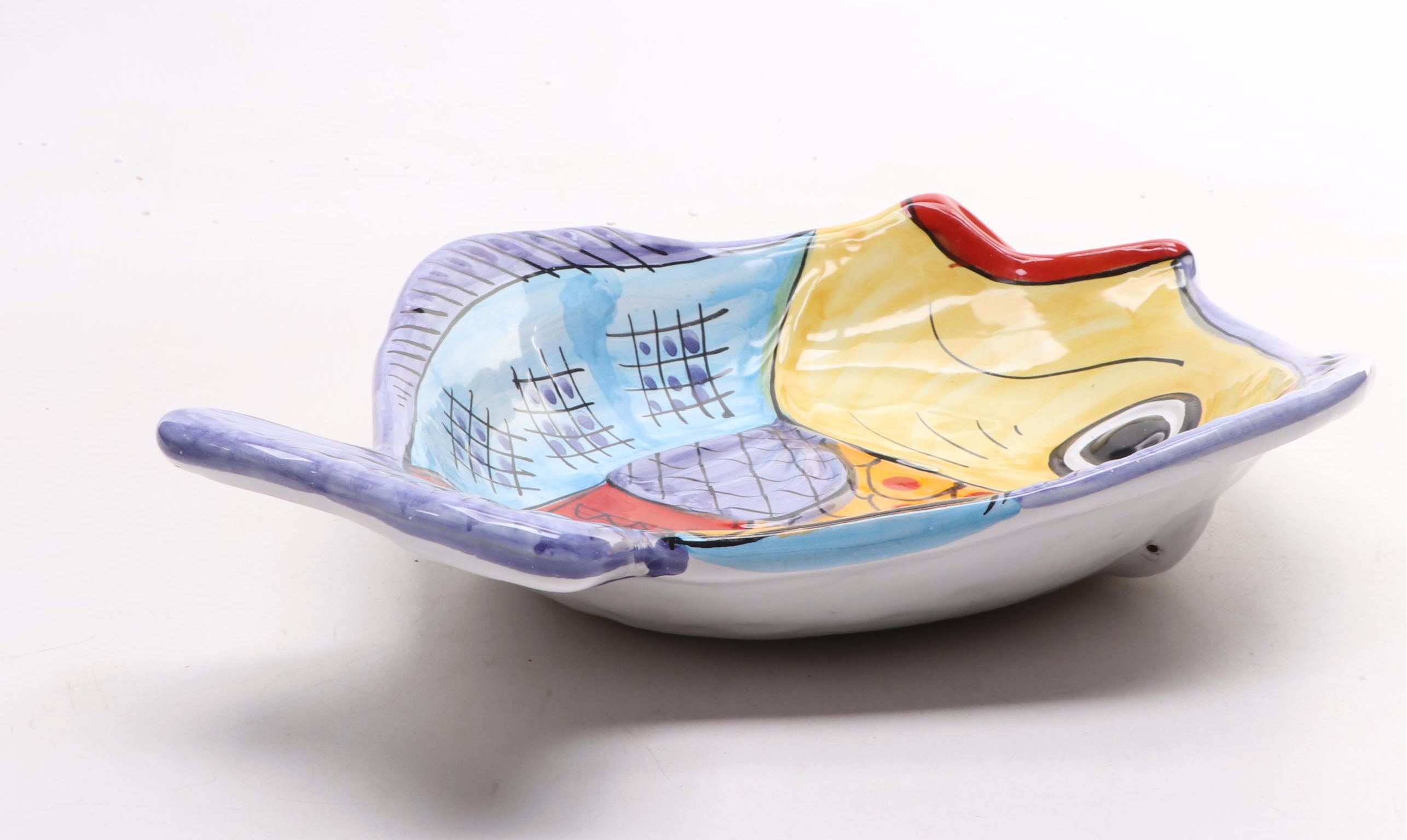 Italian Vietri "Fish Fish Fish" Hand-Painted Ceramic Oval Fish Dish