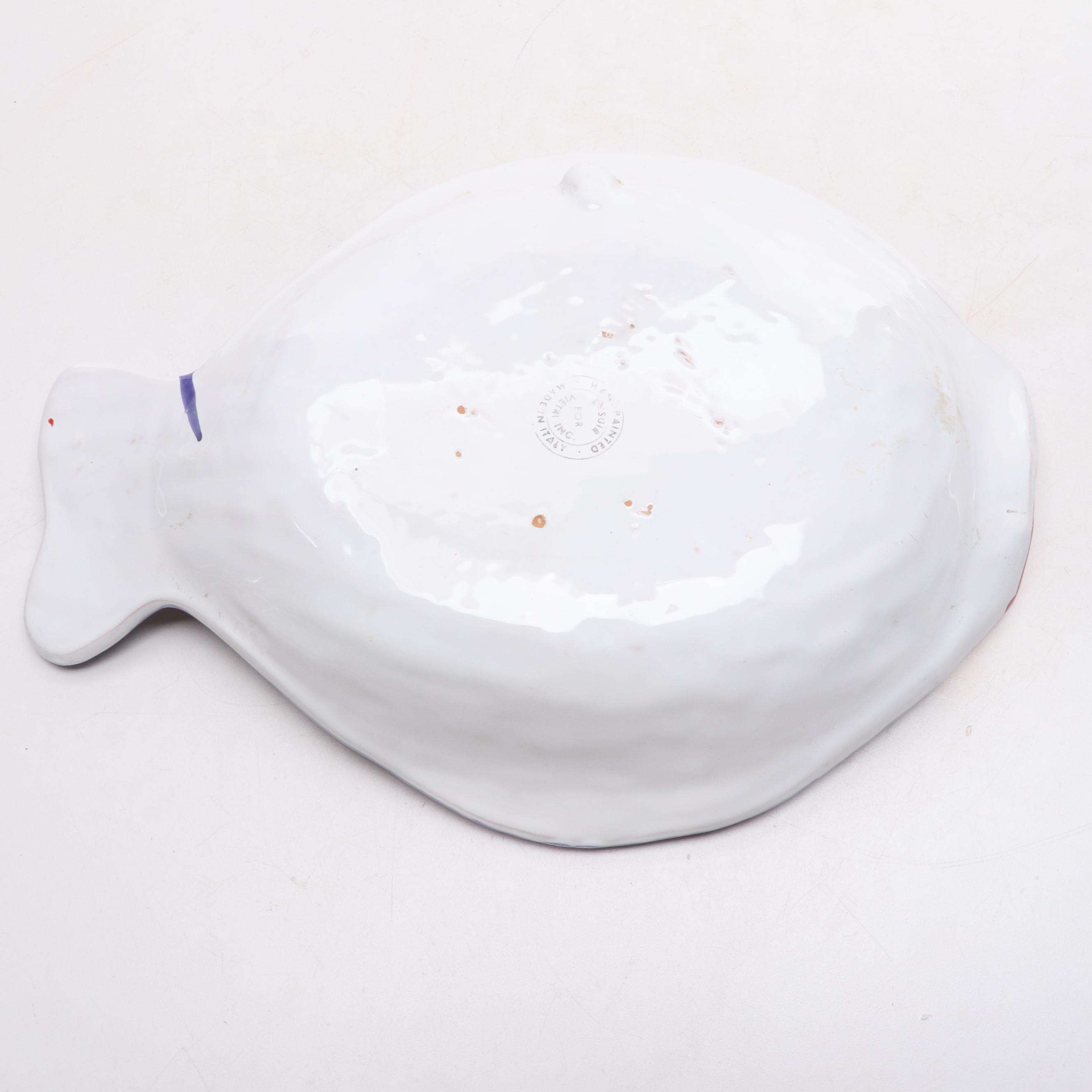 Italian Vietri "Fish Fish Fish" Hand-Painted Ceramic Oval Fish Dish