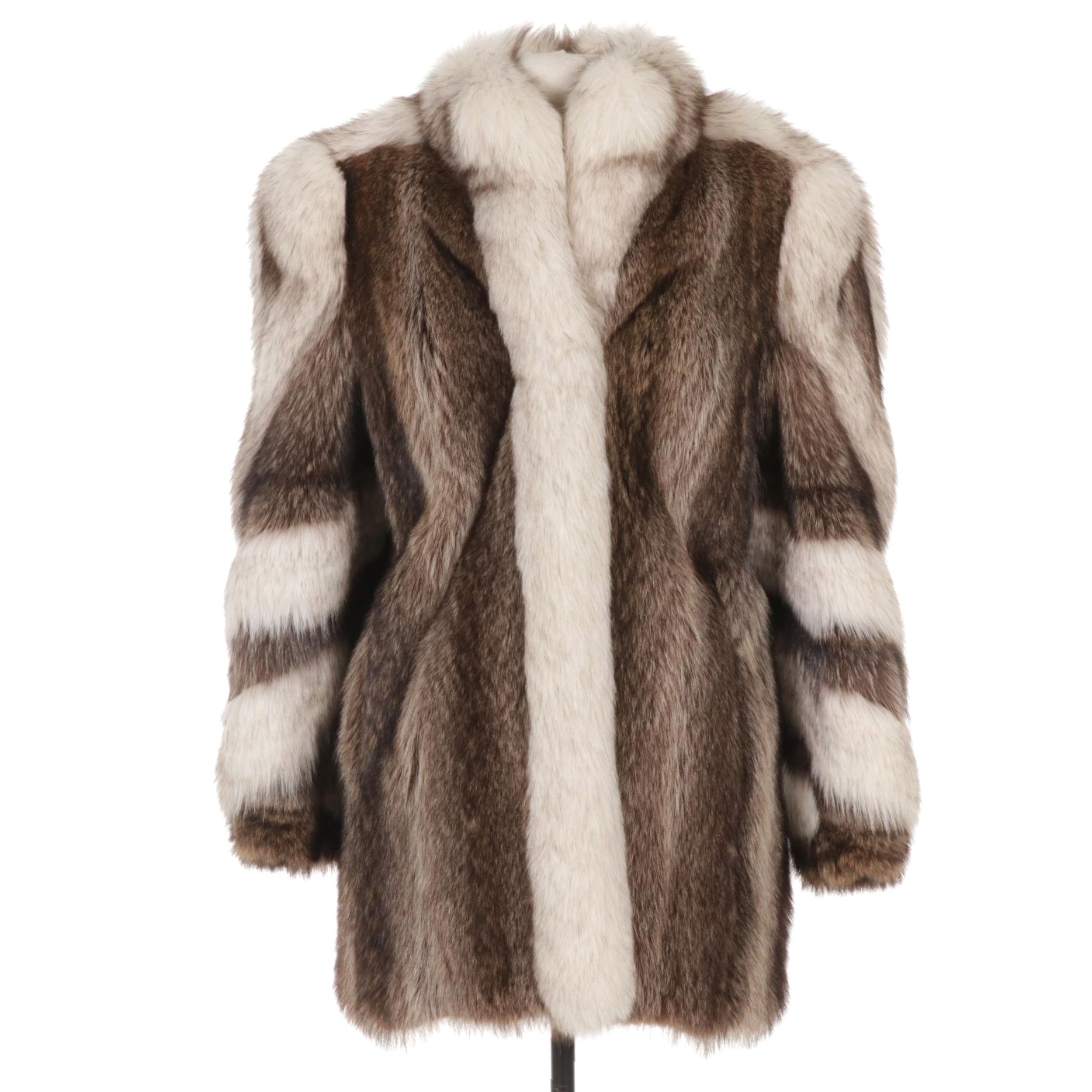 Cross Fox Fur Jacket with Patterned Sleeves