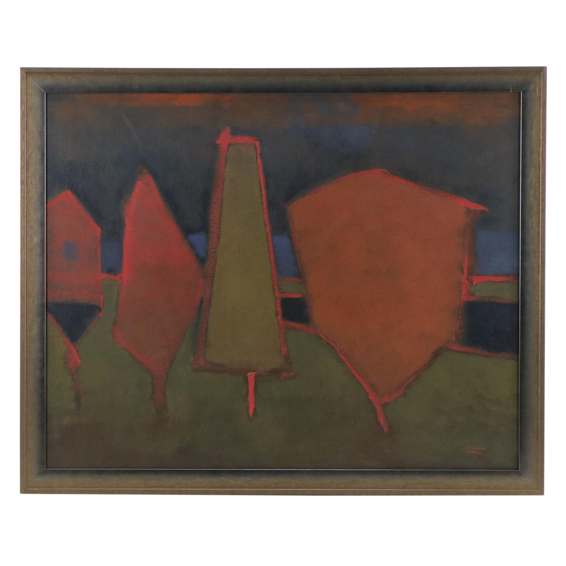 Laurence Mathis Abstract Geometric Oil Painting "Thoreau's Cabin," 2003