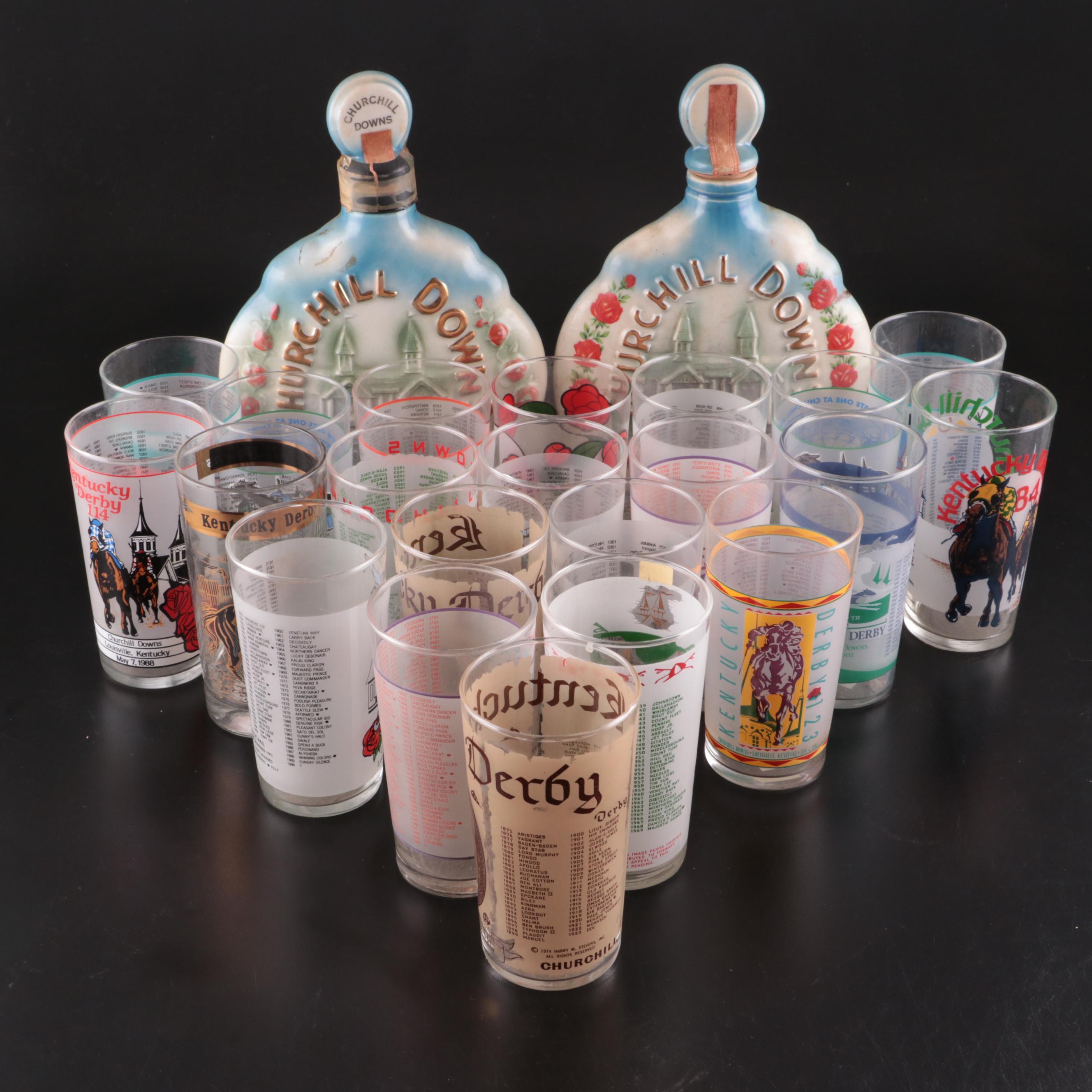 Kentucky Derby Commemorative Glasses and Jim Beam Ceramic Decanters
