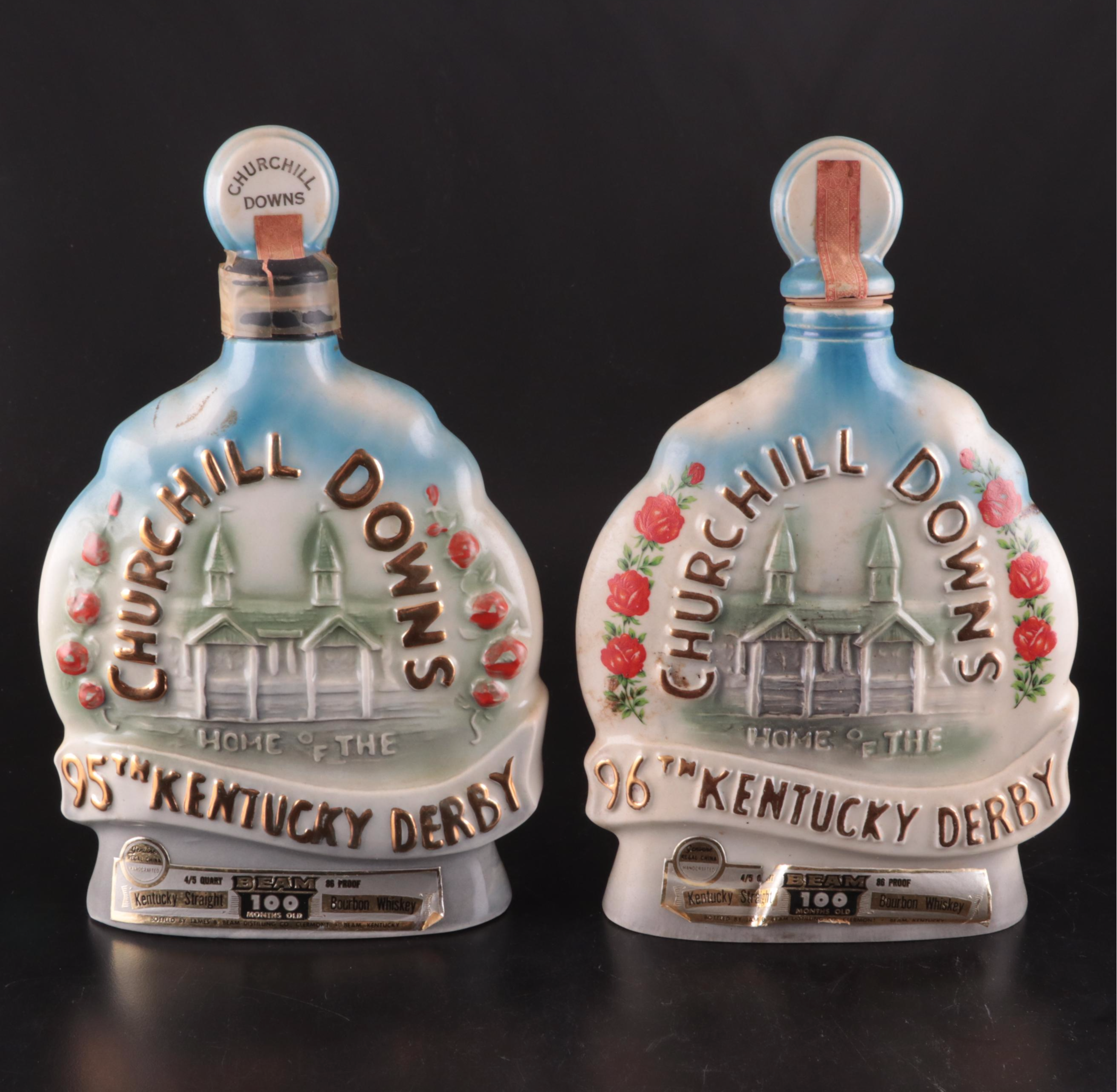 Kentucky Derby Commemorative Glasses and Jim Beam Ceramic Decanters