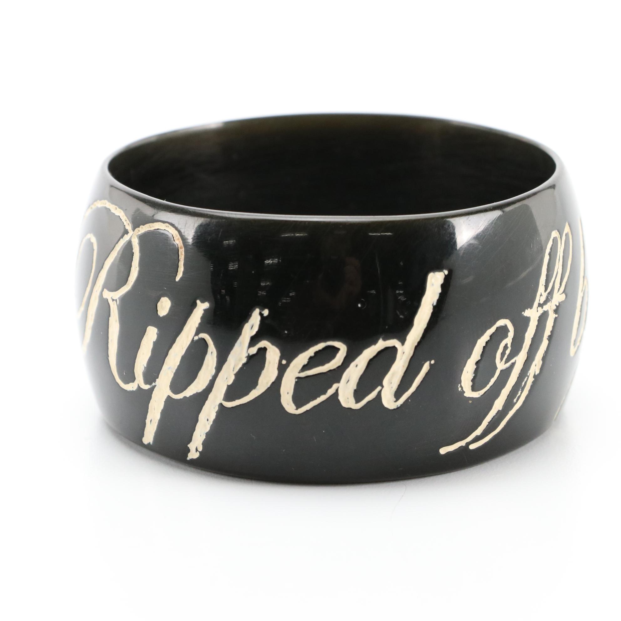 Jessica Kagan Cushman "Ripped Off By Chanel" B&W Resin Bangle Bracelet