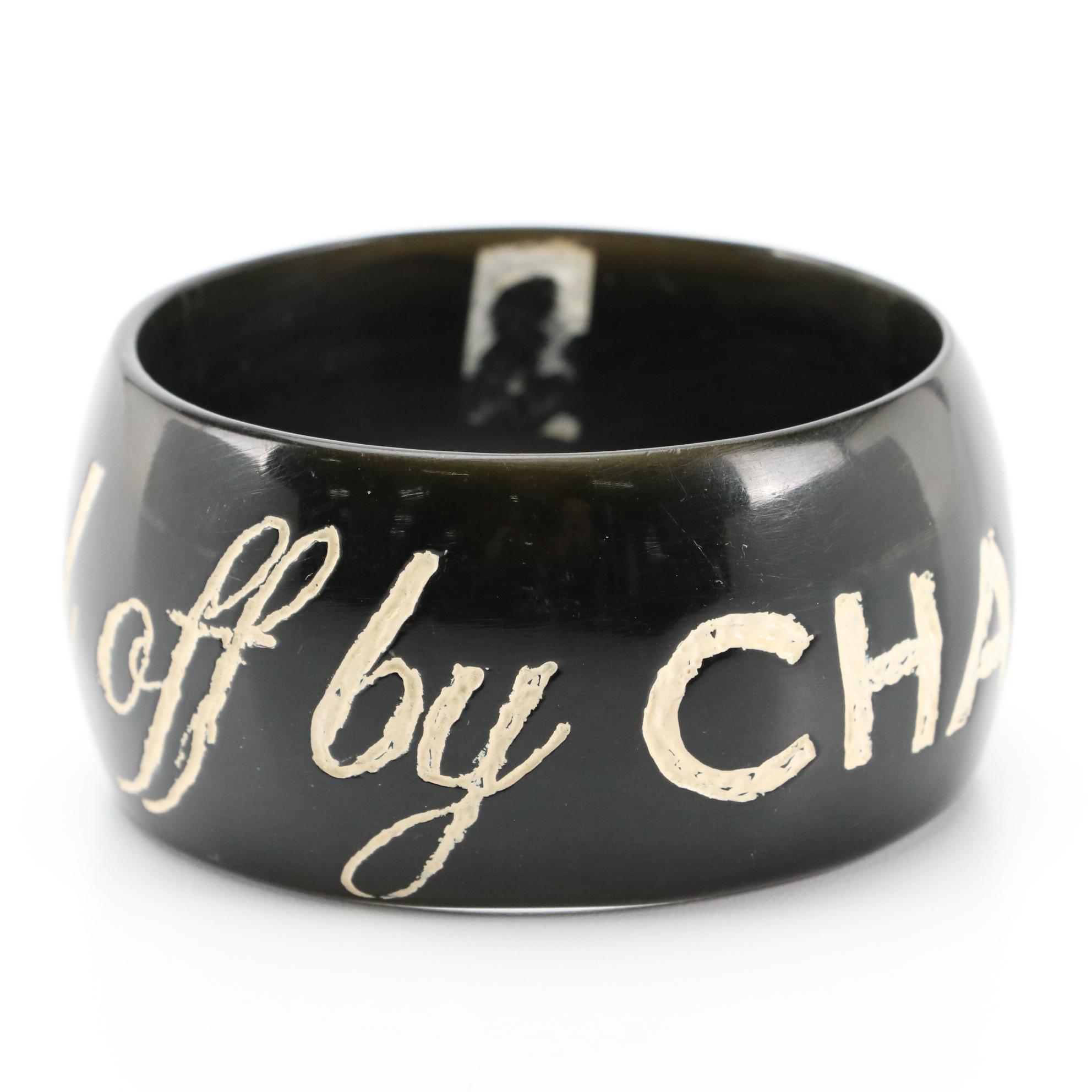 Jessica Kagan Cushman "Ripped Off By Chanel" B&W Resin Bangle Bracelet