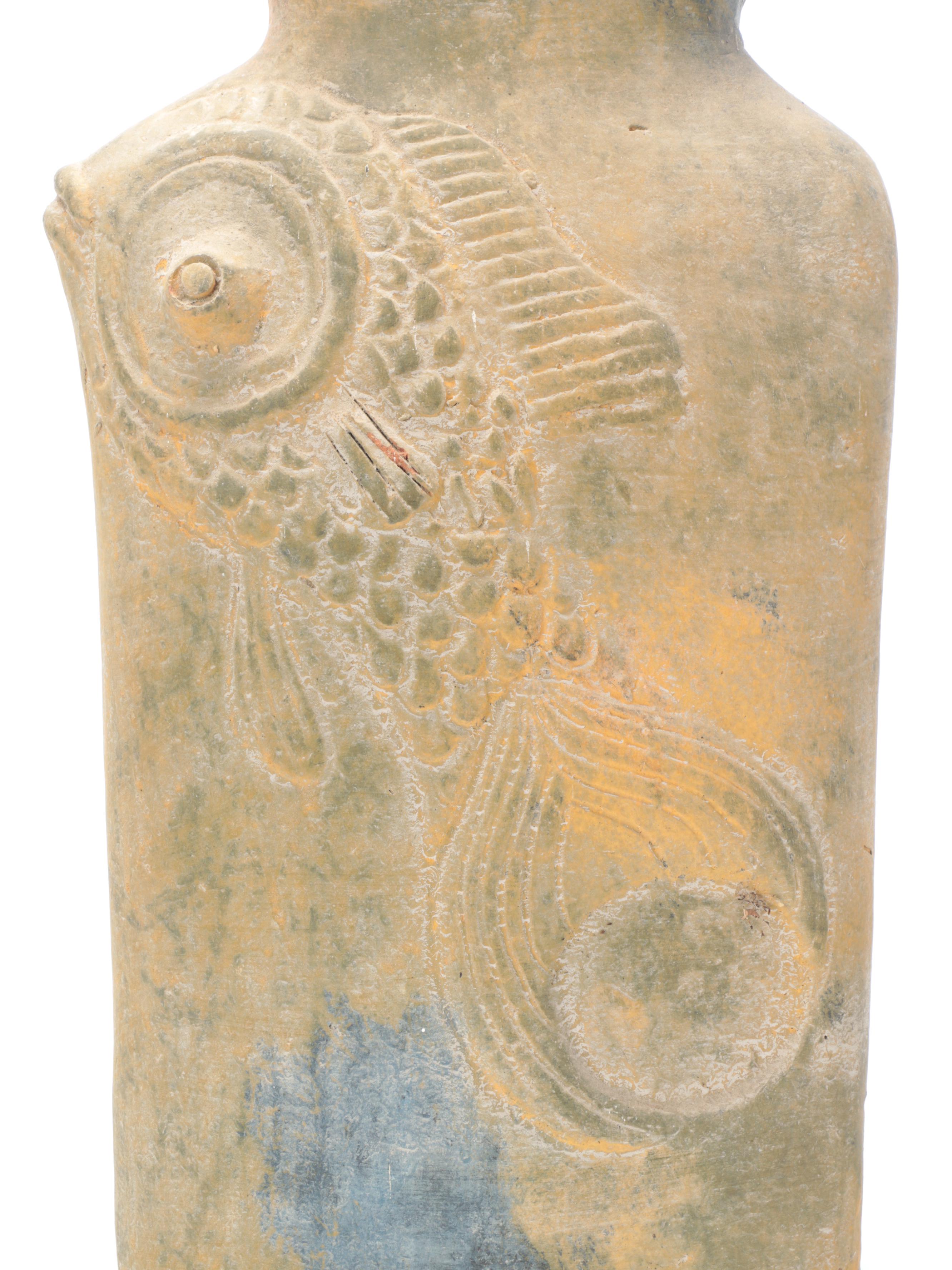 Glaze Wash Ceramic Water Jug Fish Motif Vase