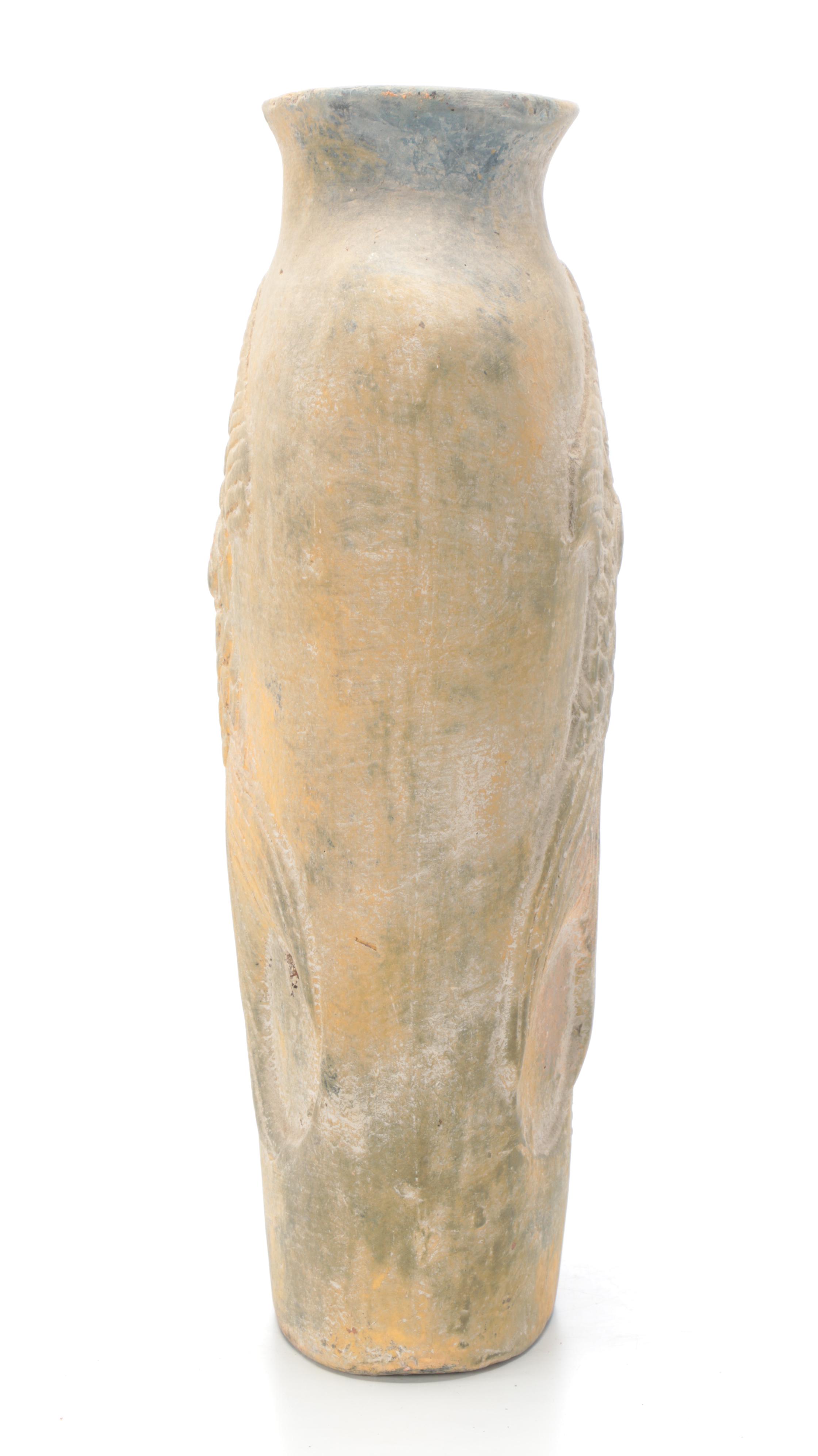 Glaze Wash Ceramic Water Jug Fish Motif Vase