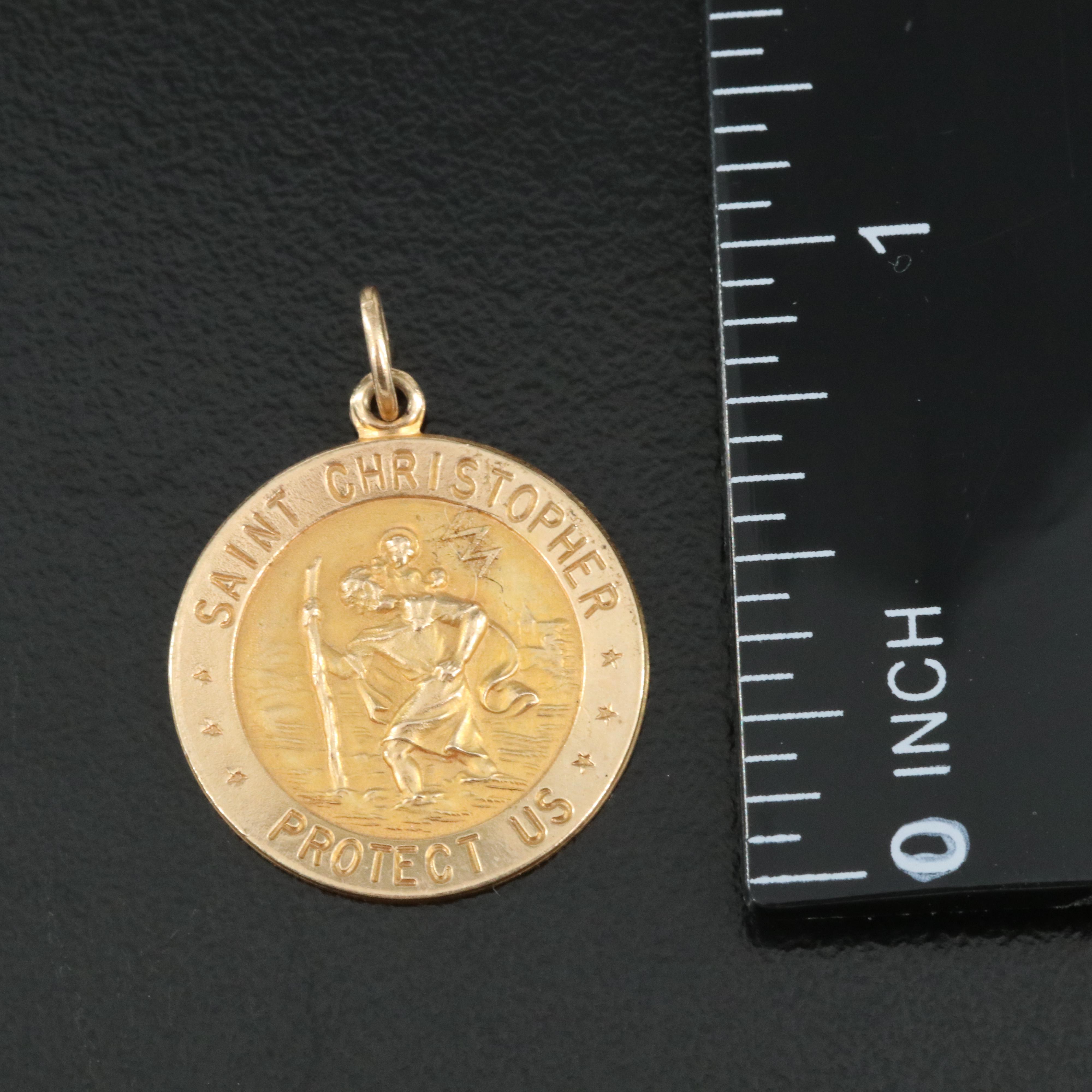 14K St. Christopher Protect Us Pendant