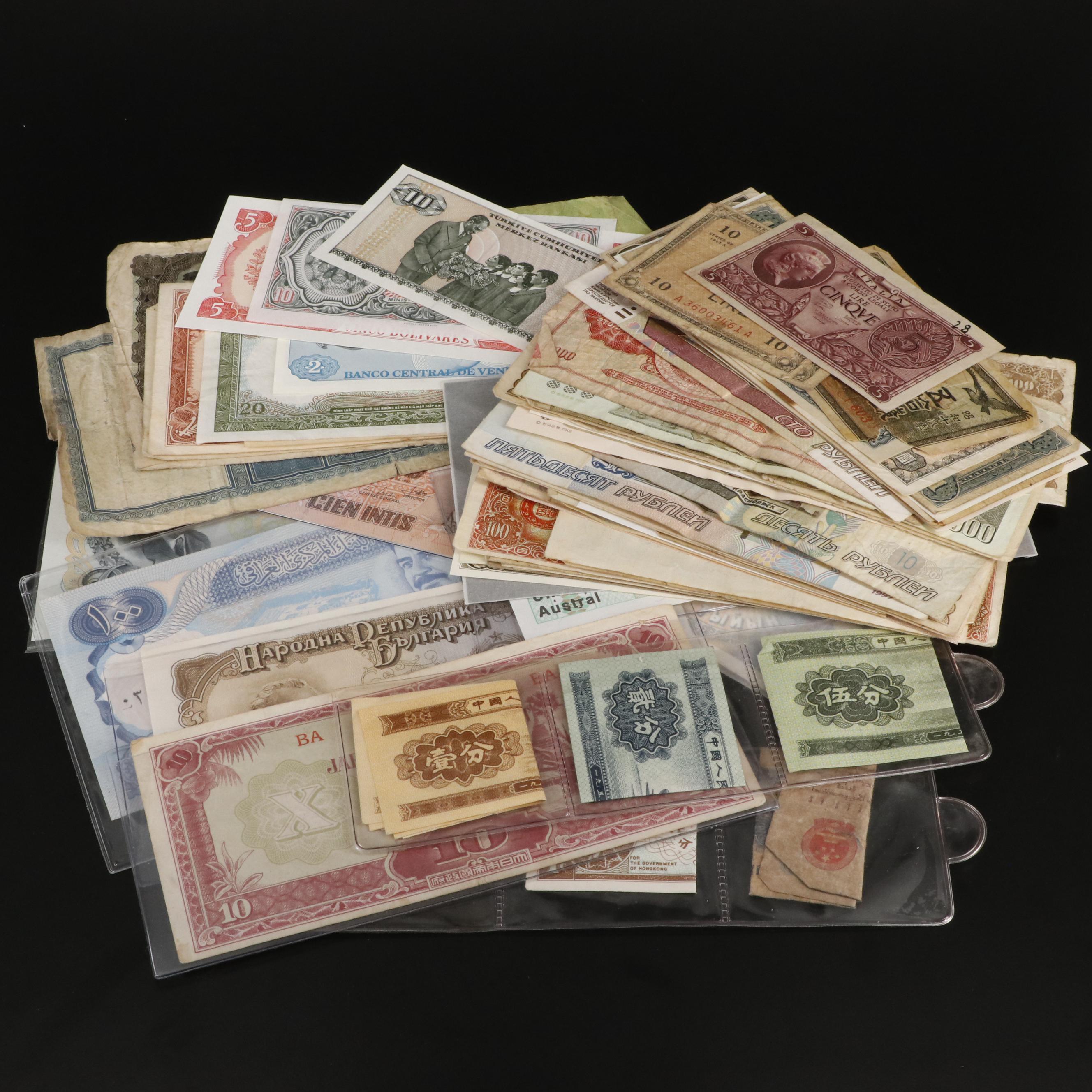 Group of 75  Pieces of Various Foreign Currency Notes