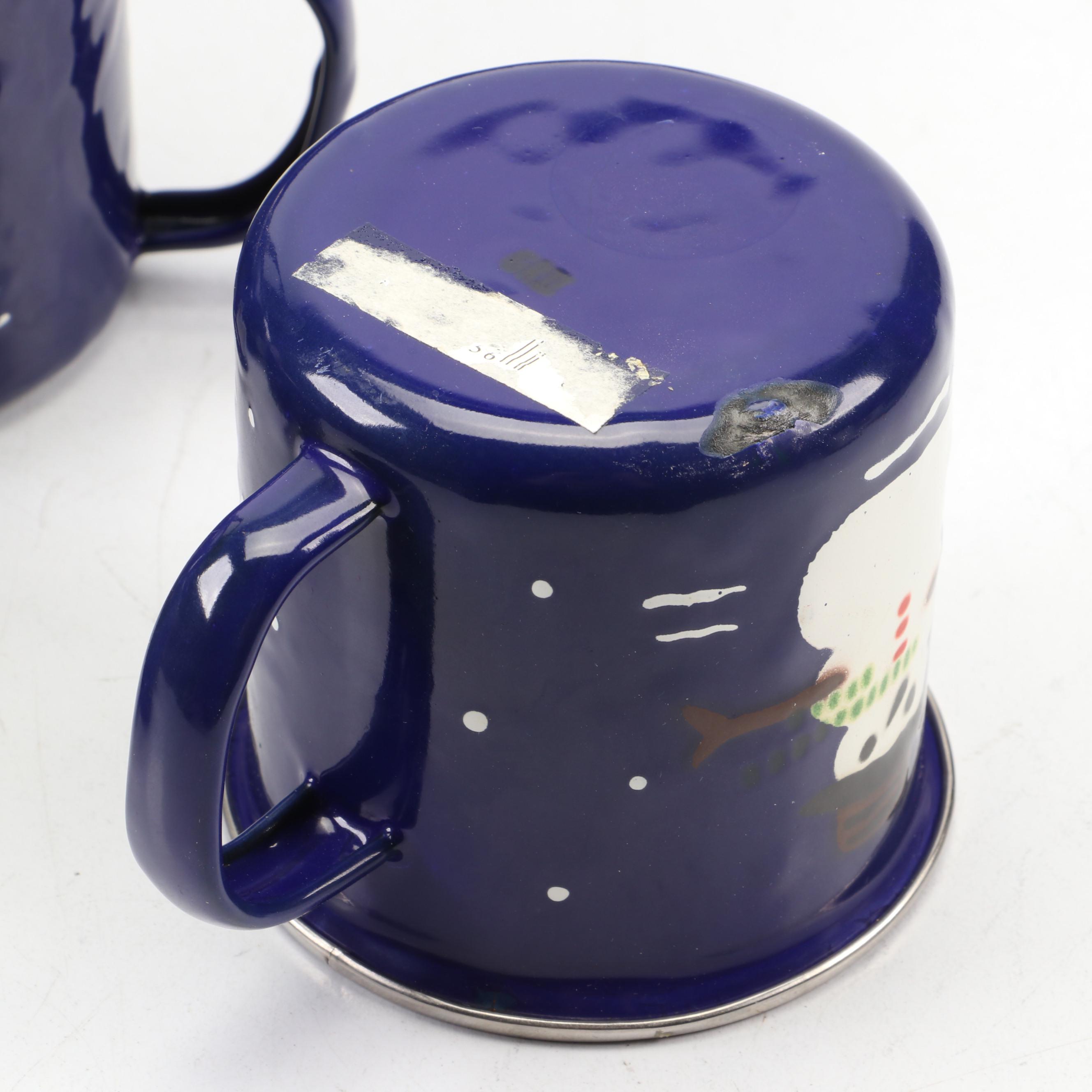 The Golden Rabbit Enamelware Tea Kettle and Other Snowman Themed Tableware