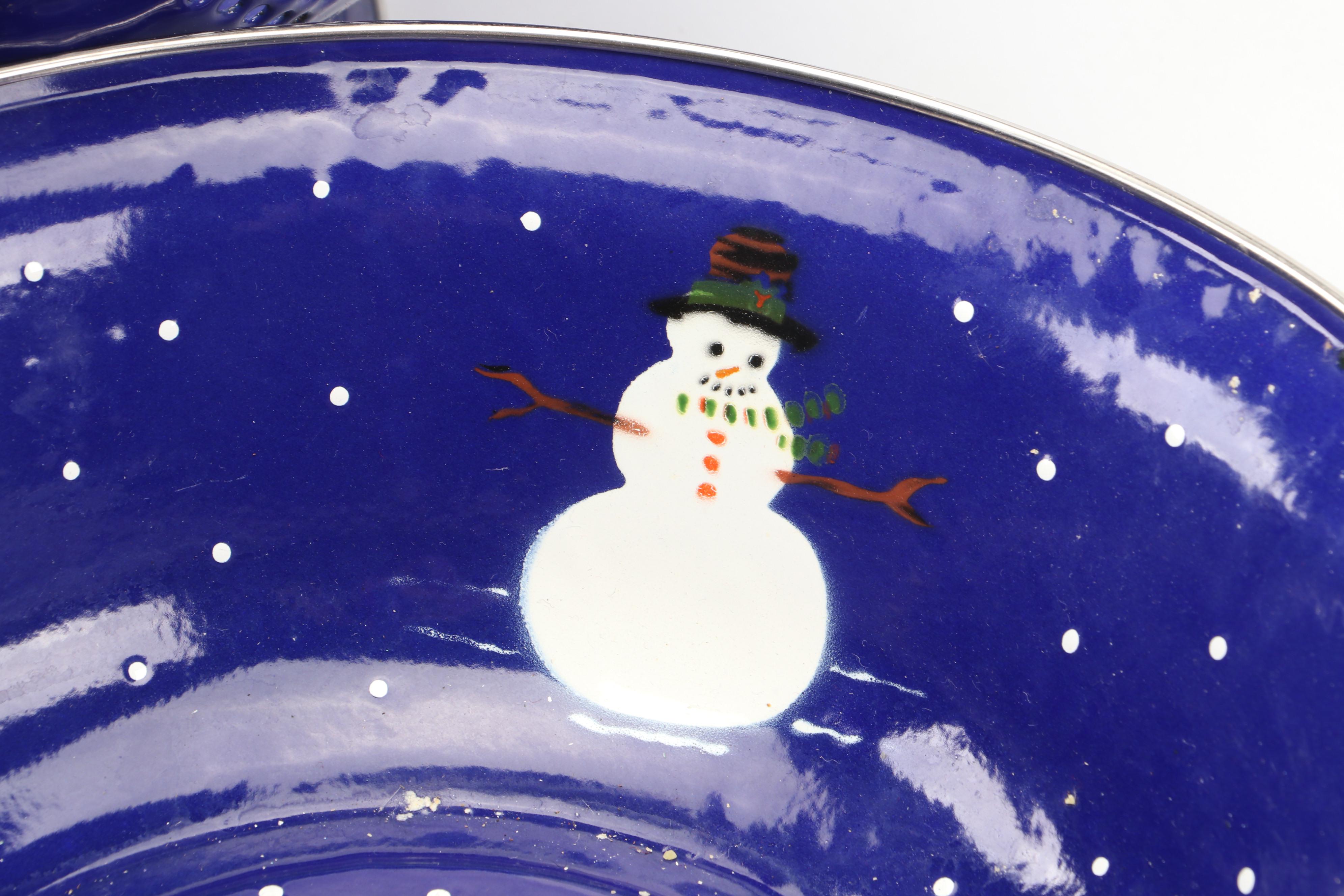 The Golden Rabbit Enamelware Tea Kettle and Other Snowman Themed Tableware