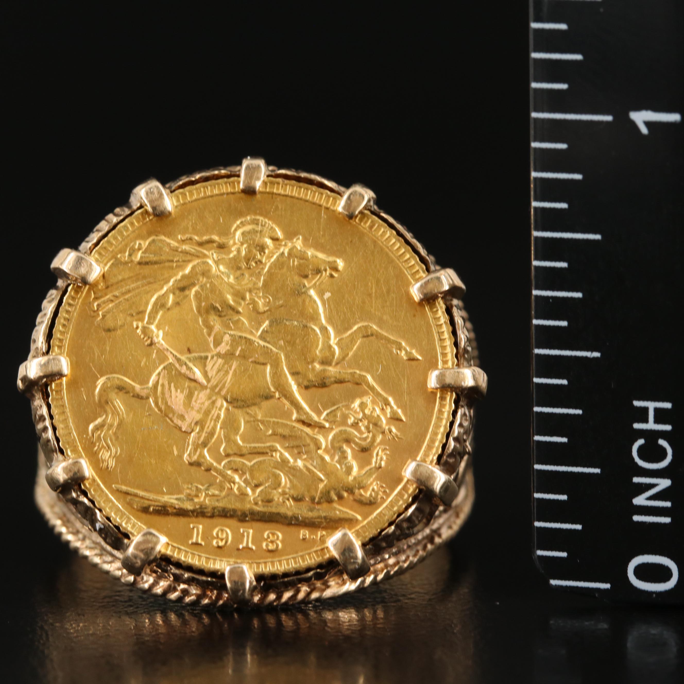 10K Ring with 1913 British Gold Sovereign Coin