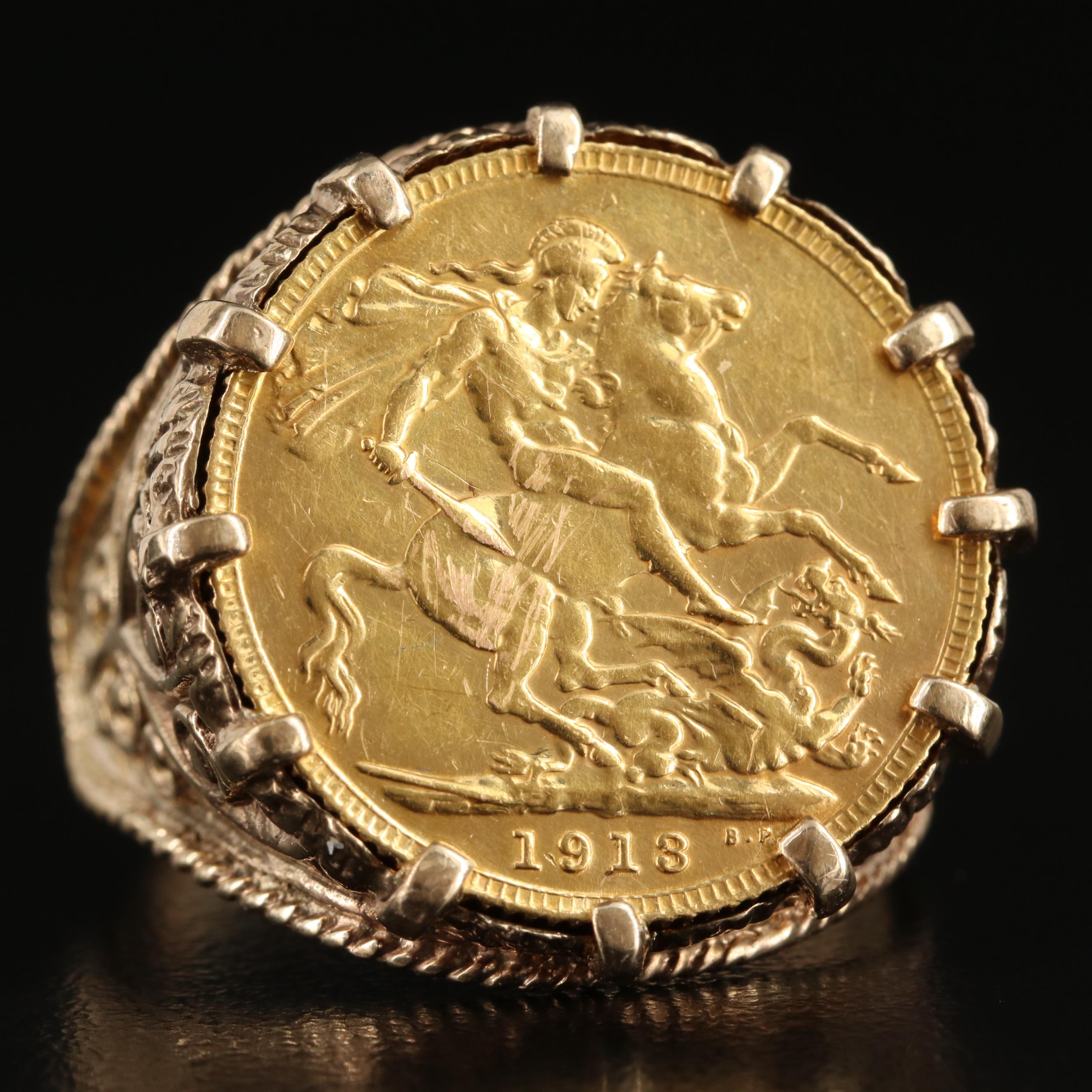 10K Ring with 1913 British Gold Sovereign Coin