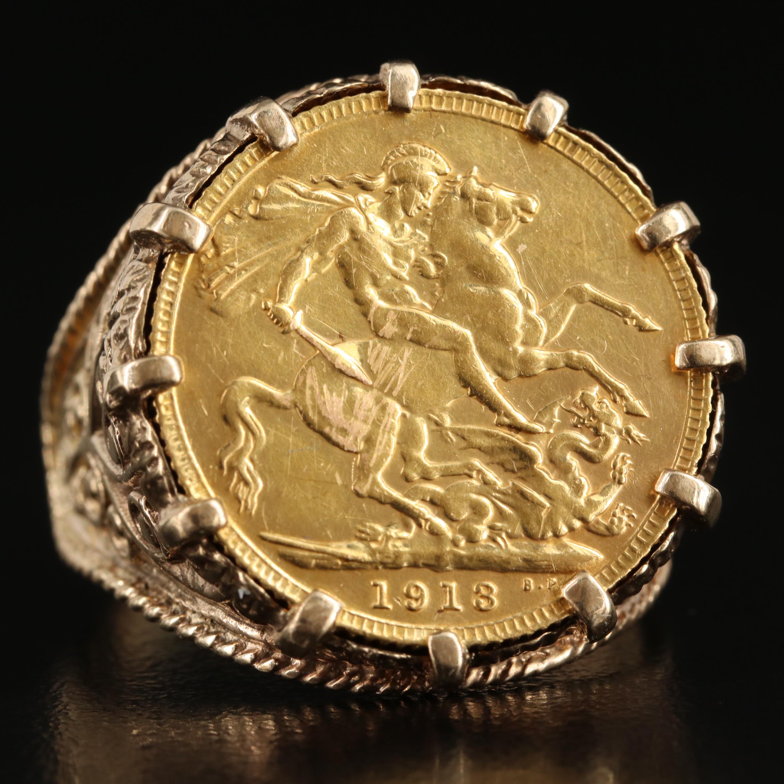 10K Ring with 1913 British Gold Sovereign Coin