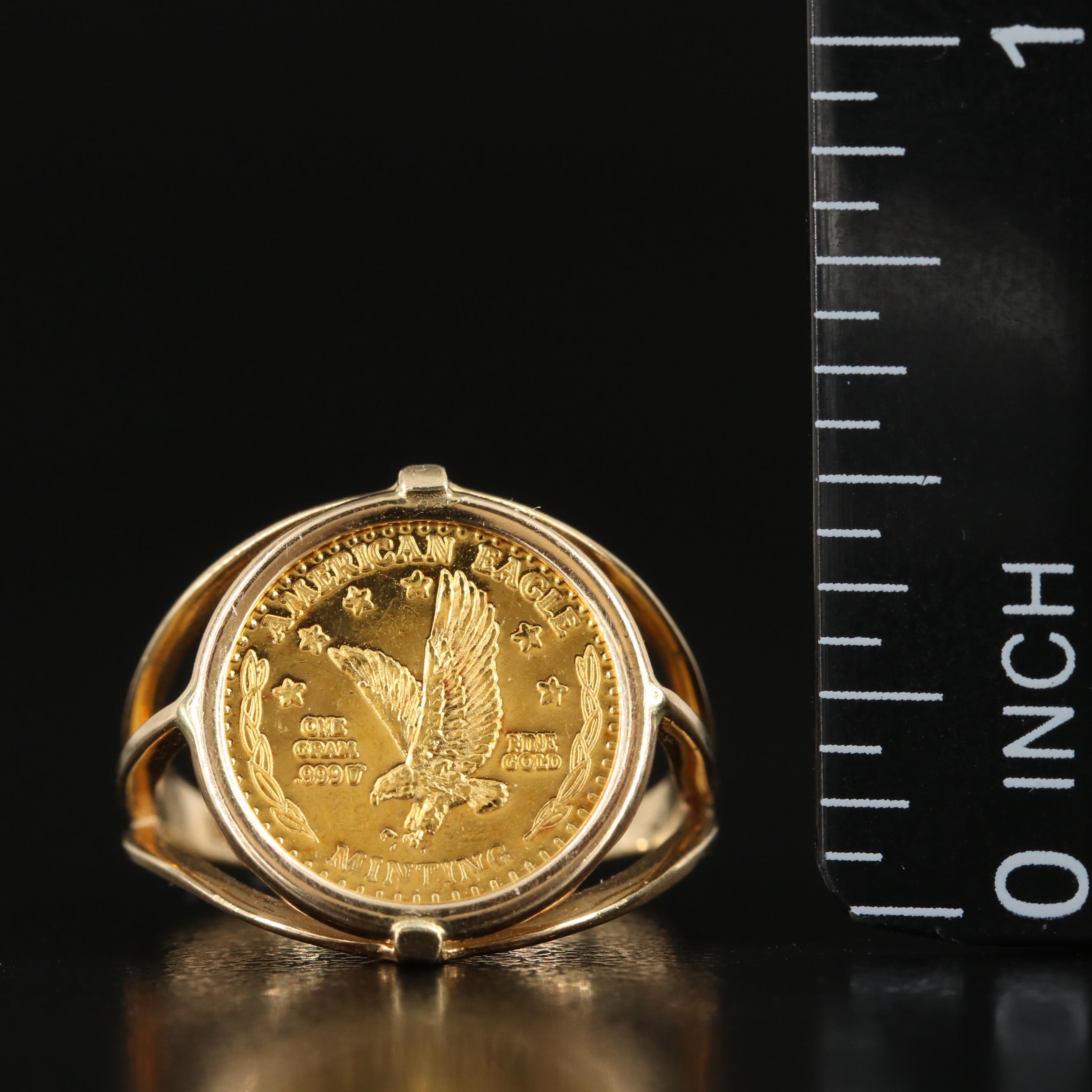 14K Ring with American Eagle Minting One Gram Gold Coin