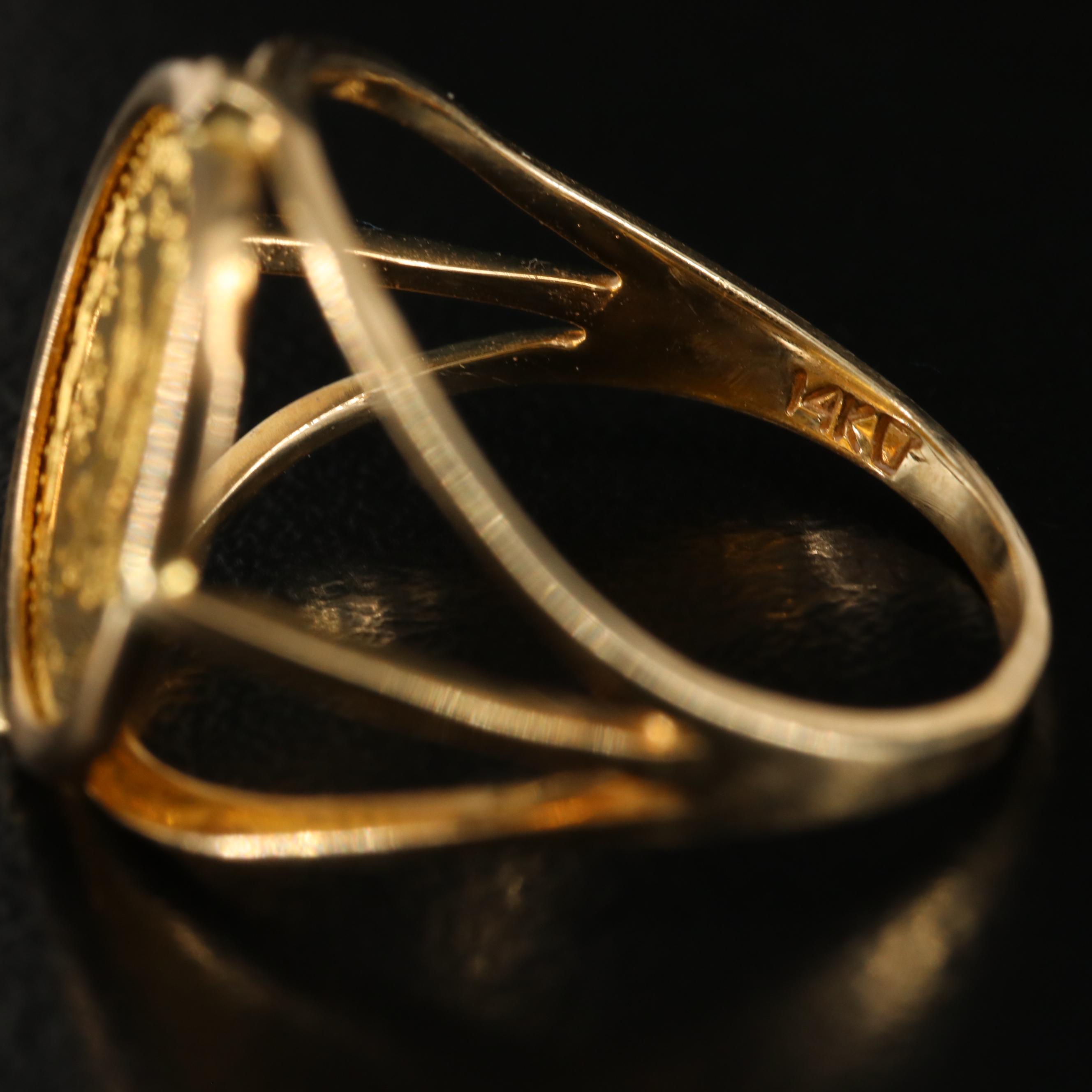 14K Ring with American Eagle Minting One Gram Gold Coin