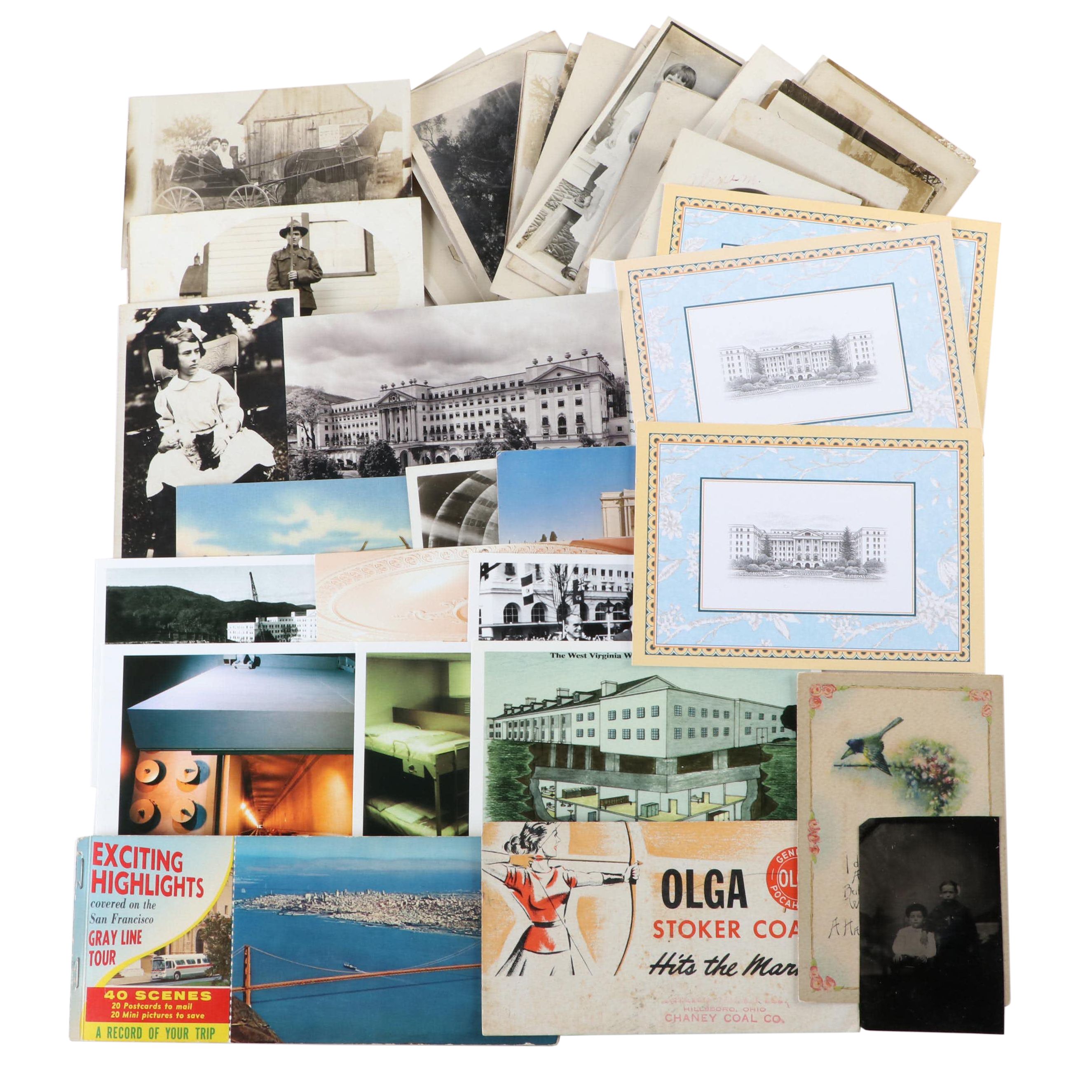 Photograph and Souvenir Postcards with Tintype