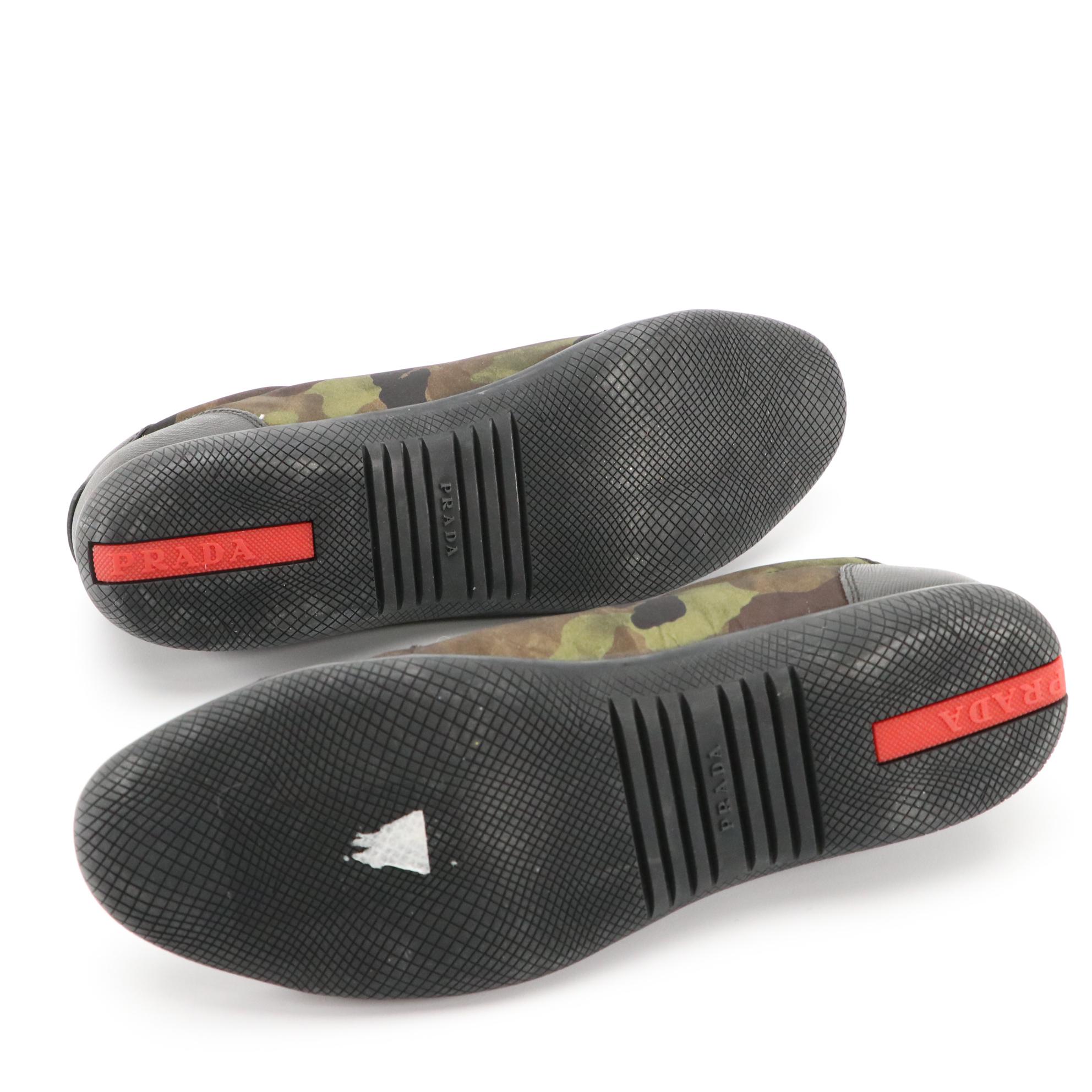 Prada Sport Camouflage Nylon and Black Saffiano Leather Lace-Up Sneakers