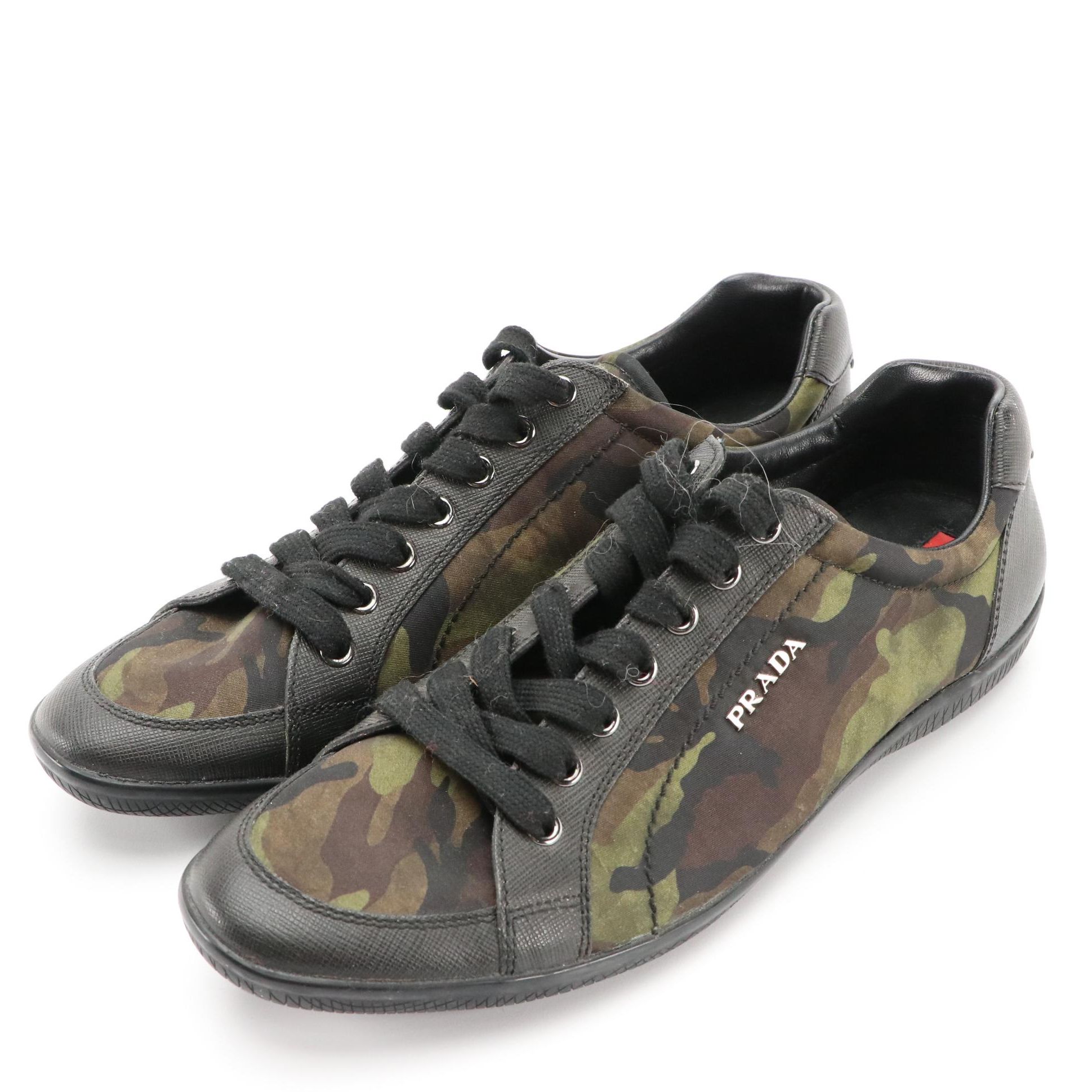 Prada Sport Camouflage Nylon and Black Saffiano Leather Lace-Up Sneakers