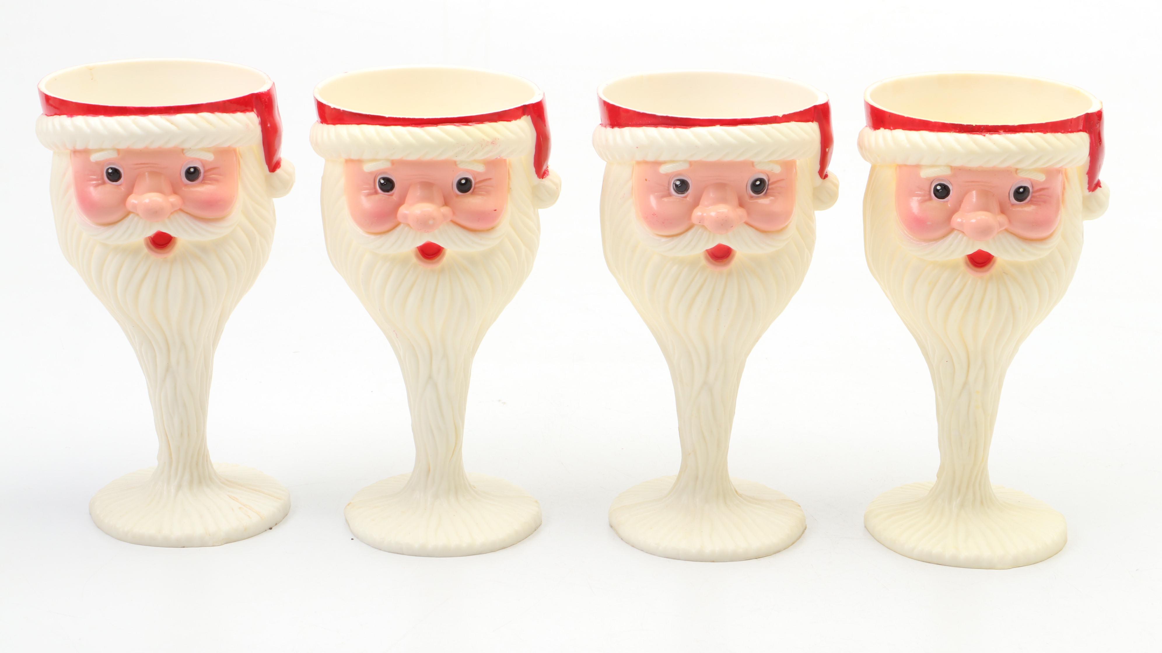 Mold Blown Plastic Santa Shaped Goblets