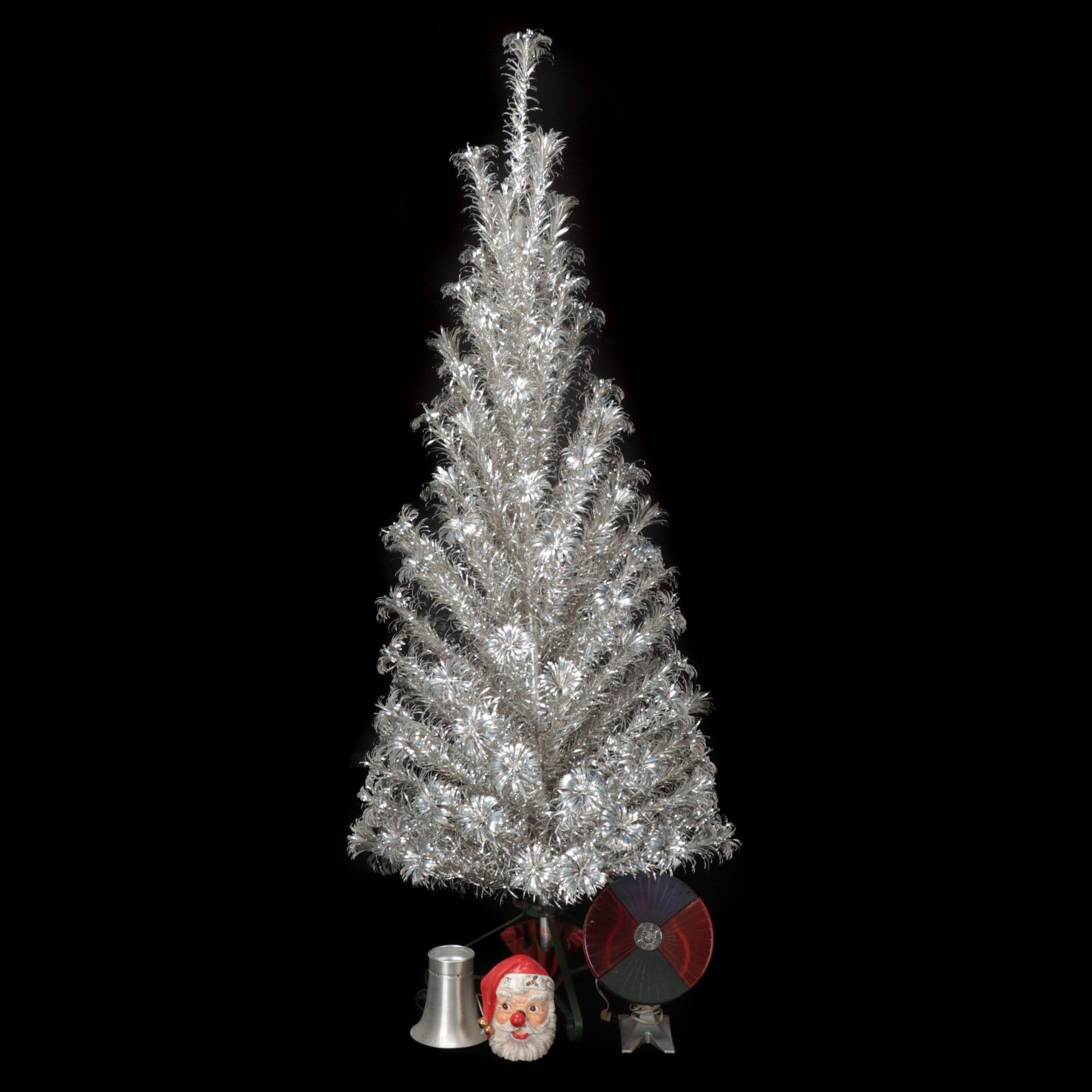 Evergleam Aluminum Pom Pom Tree with Color Wheel and Other Christmas Decor