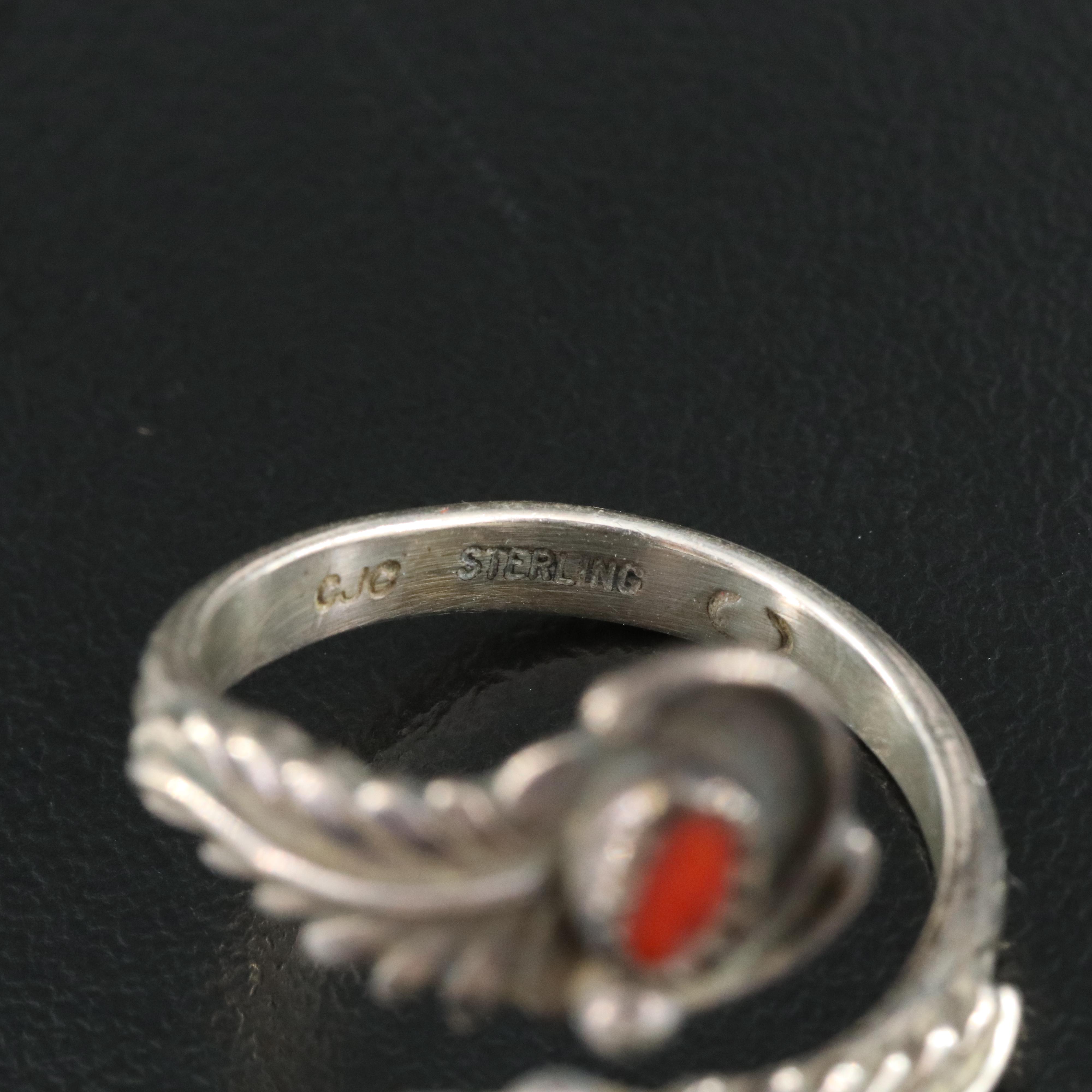 Sterling Rings and Necklace Including Turquoise and Coral with Jewelry Box